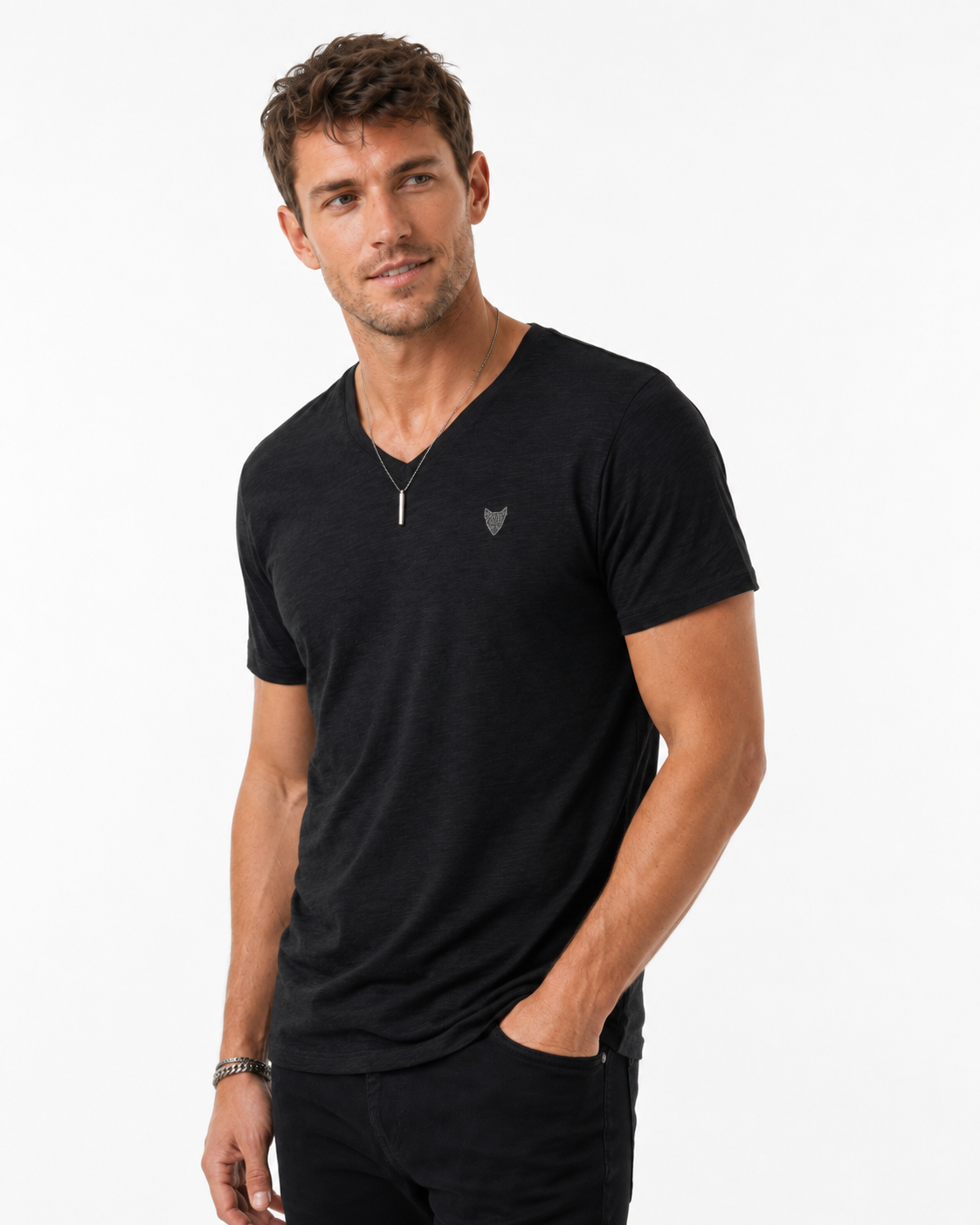 T-shirt homme col V noir