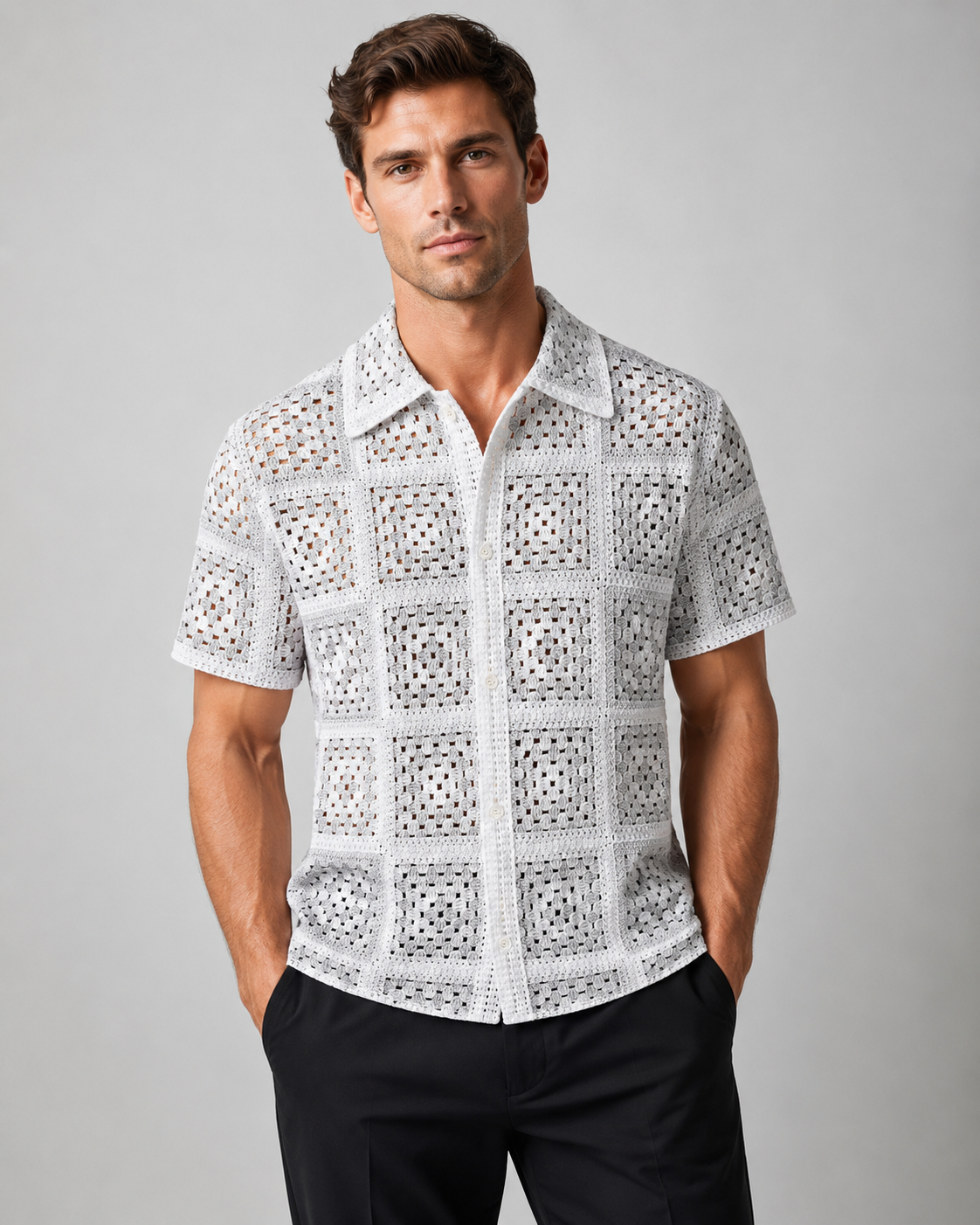 Chemise homme ajourée gris clair