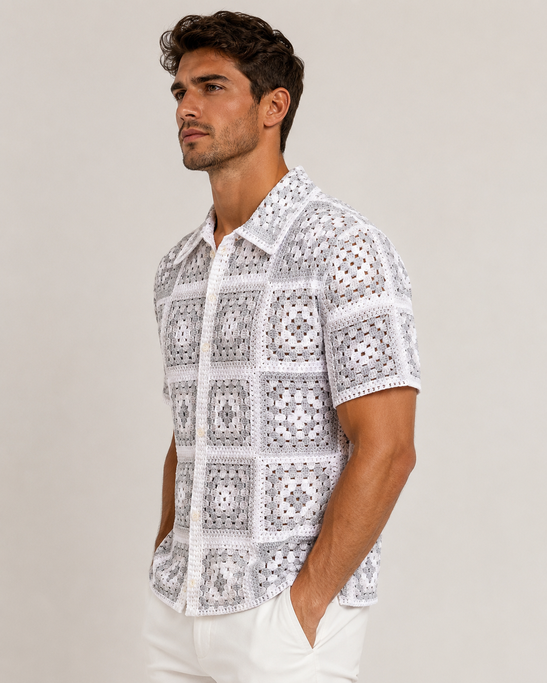 Chemise homme ajourée gris clair