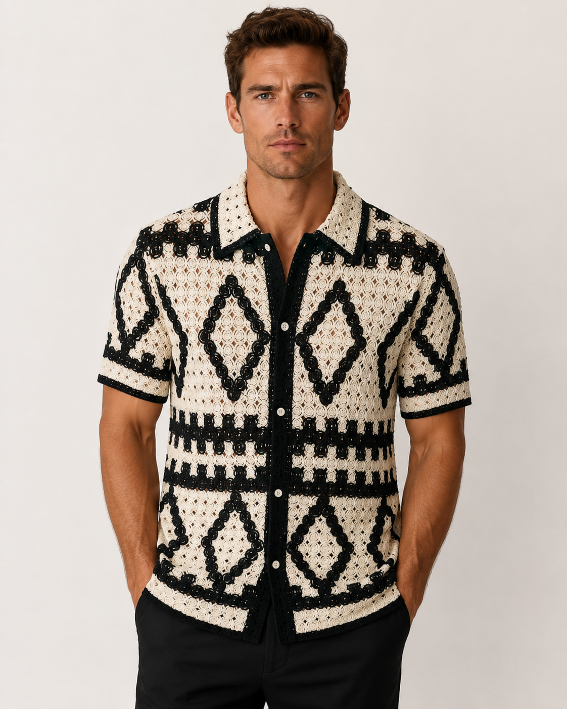 Chemise homme ajourée beige clair