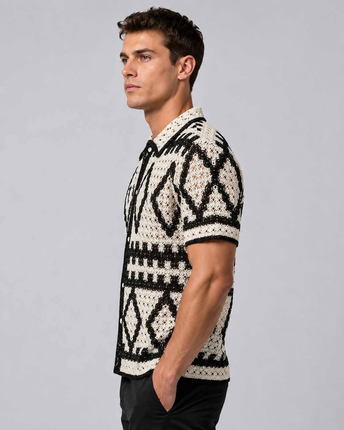 Chemise homme ajourée beige clair