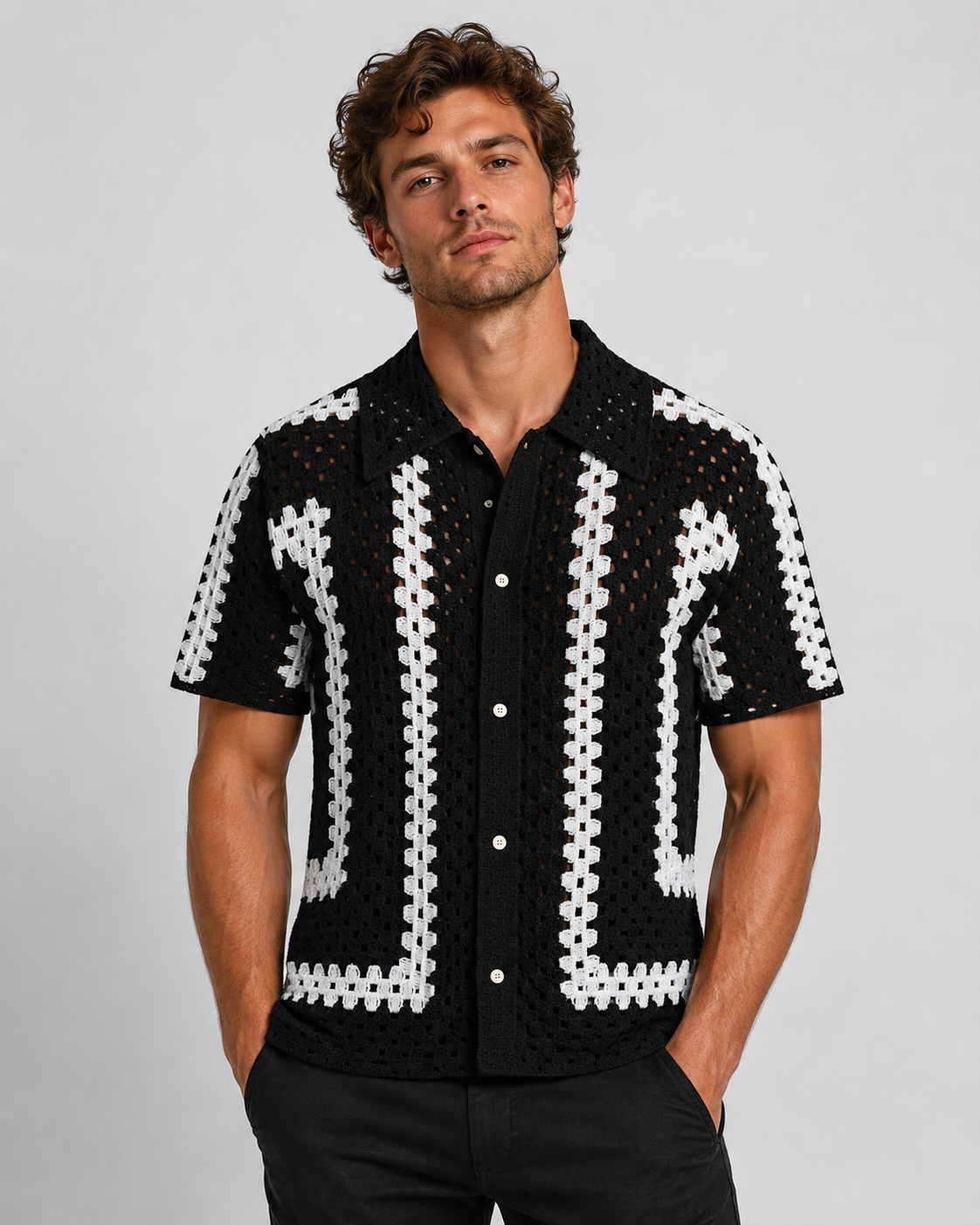 Chemise homme ajourée noire