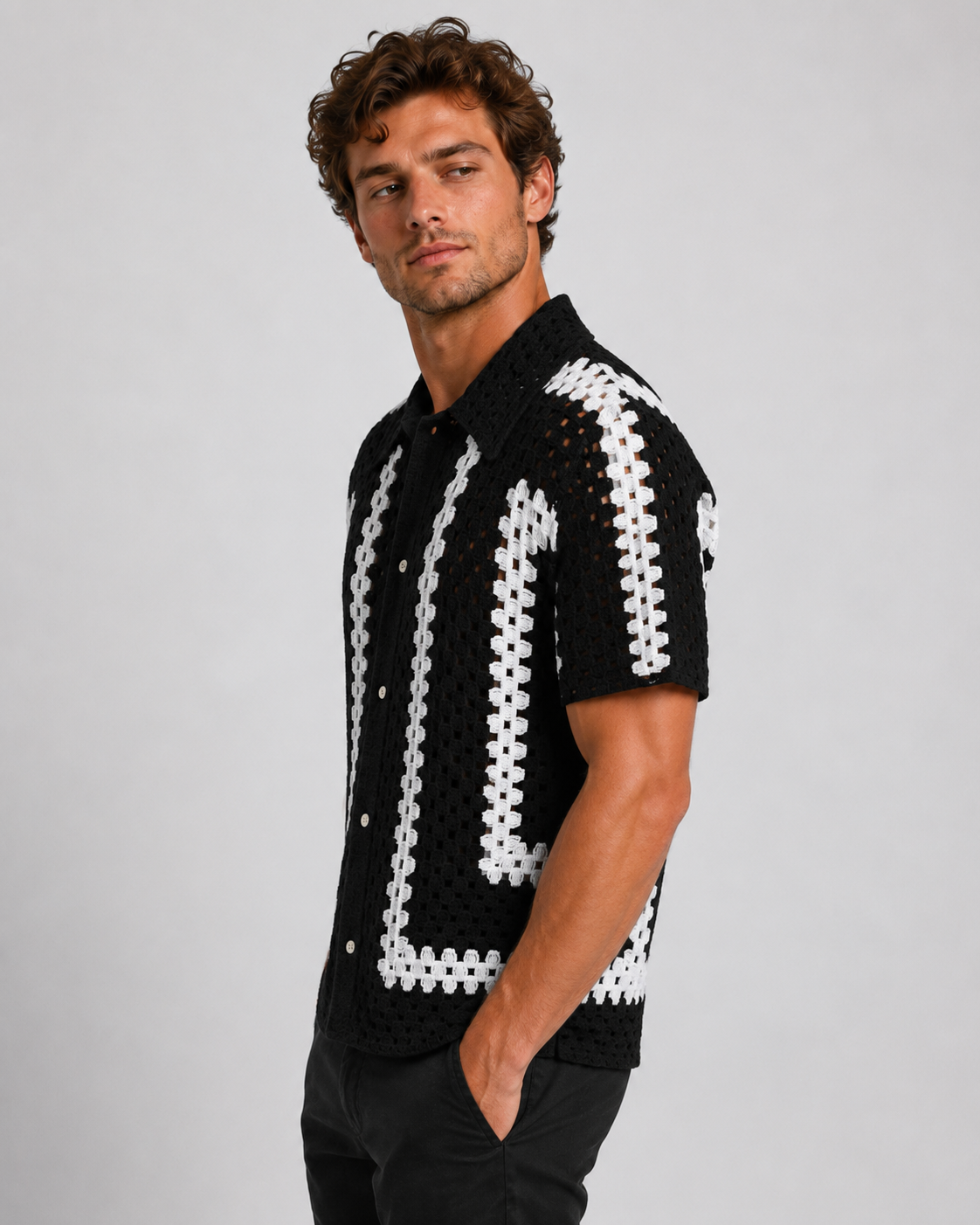 Chemise homme ajourée noire