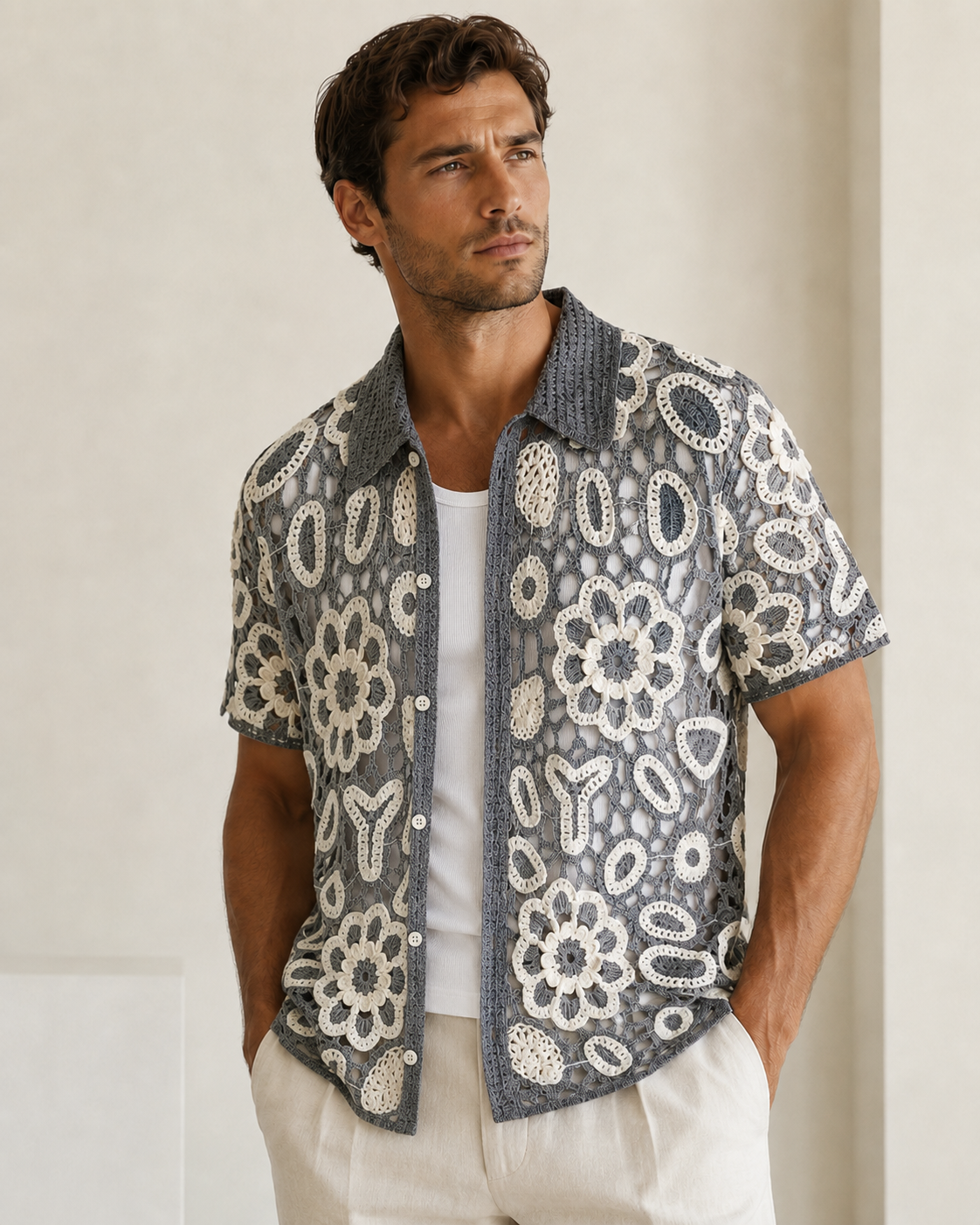 Chemise homme ajourée gris