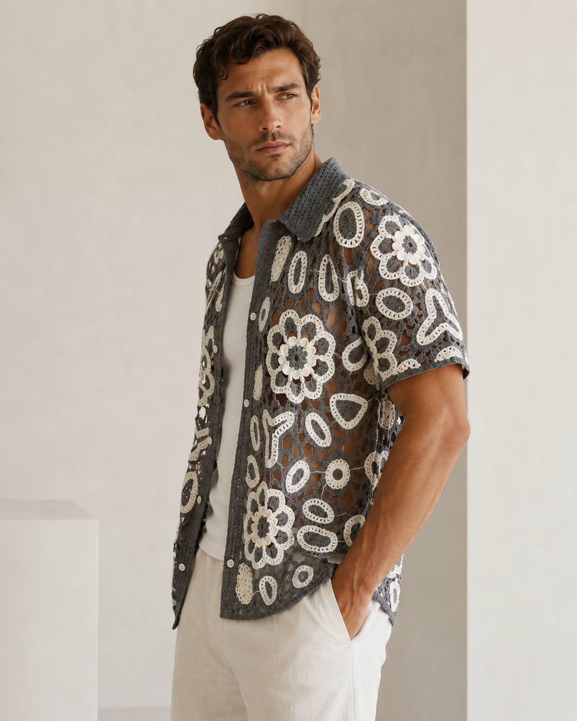 Chemise homme ajourée gris