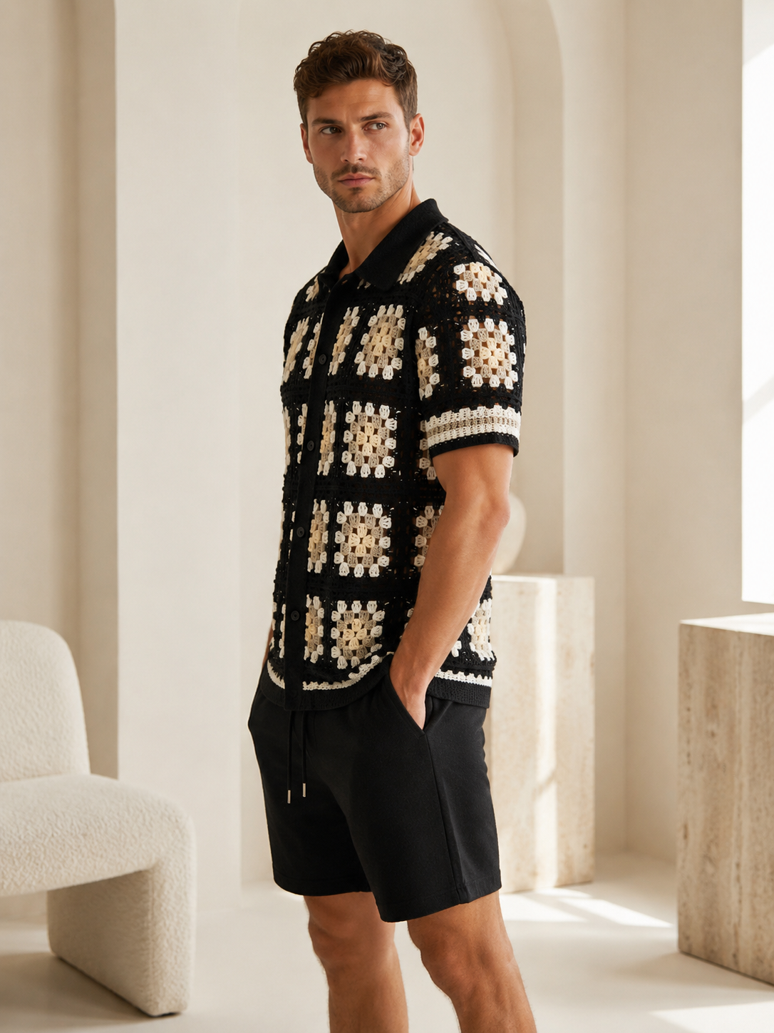 Chemise homme crochet noir