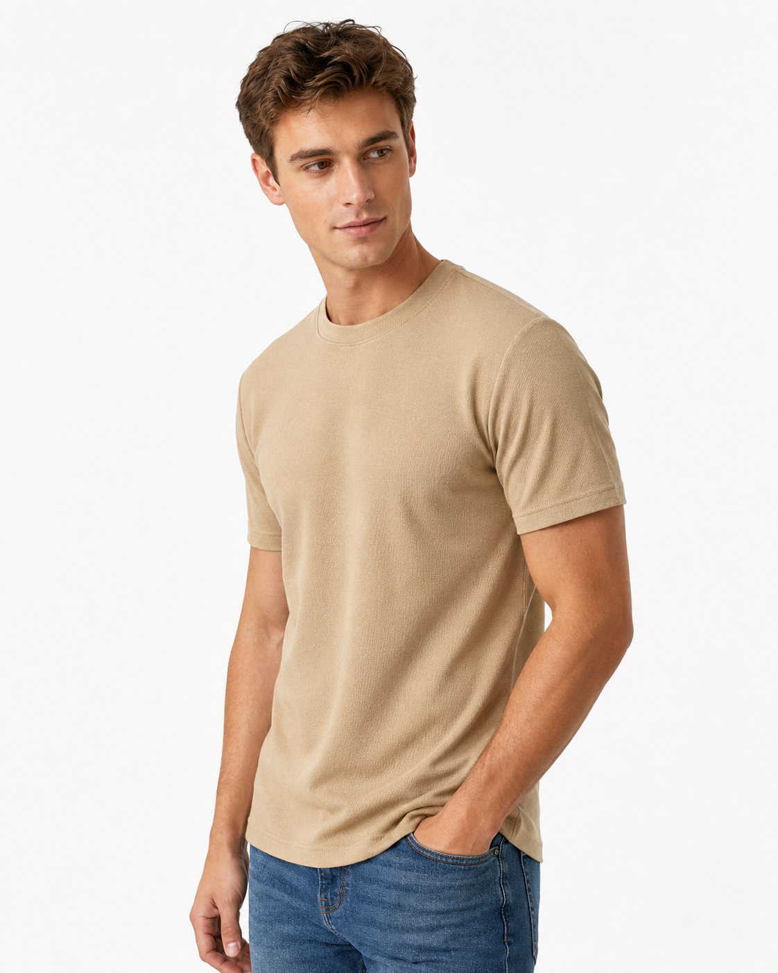 T-shirt homme beige à col rond texturé