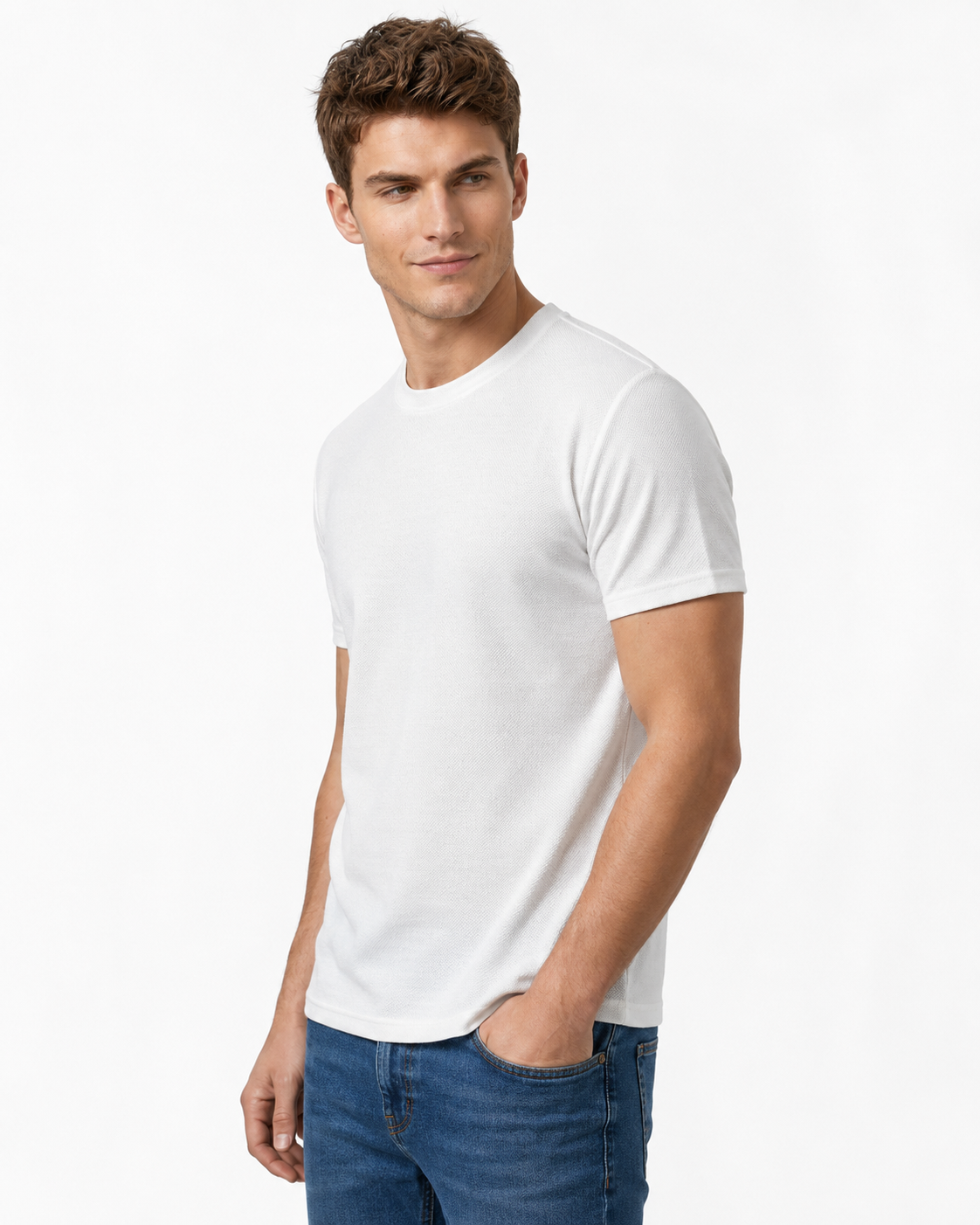T-shirt homme blanc à col rond texturé