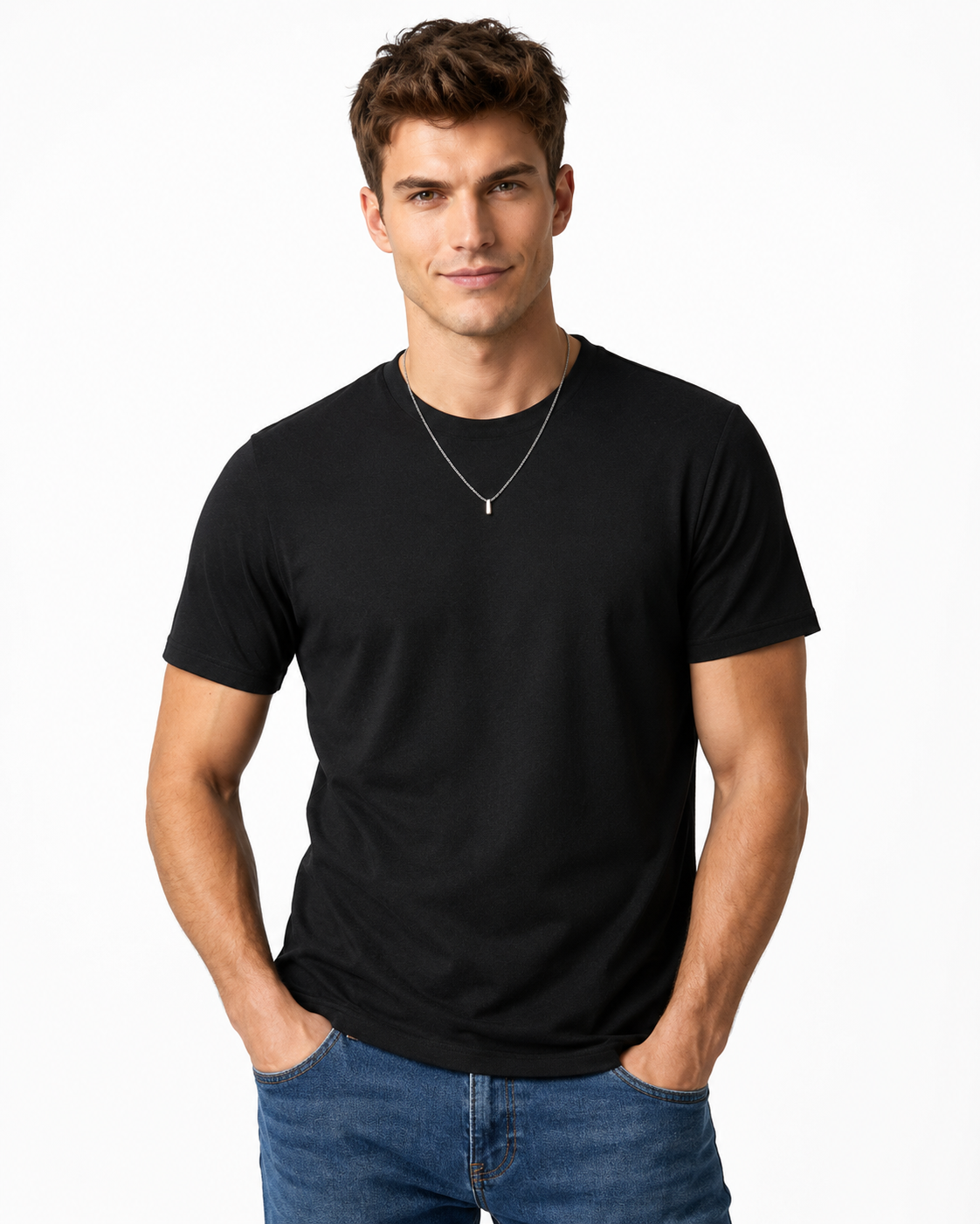 T-shirt homme noir à col rond texturé