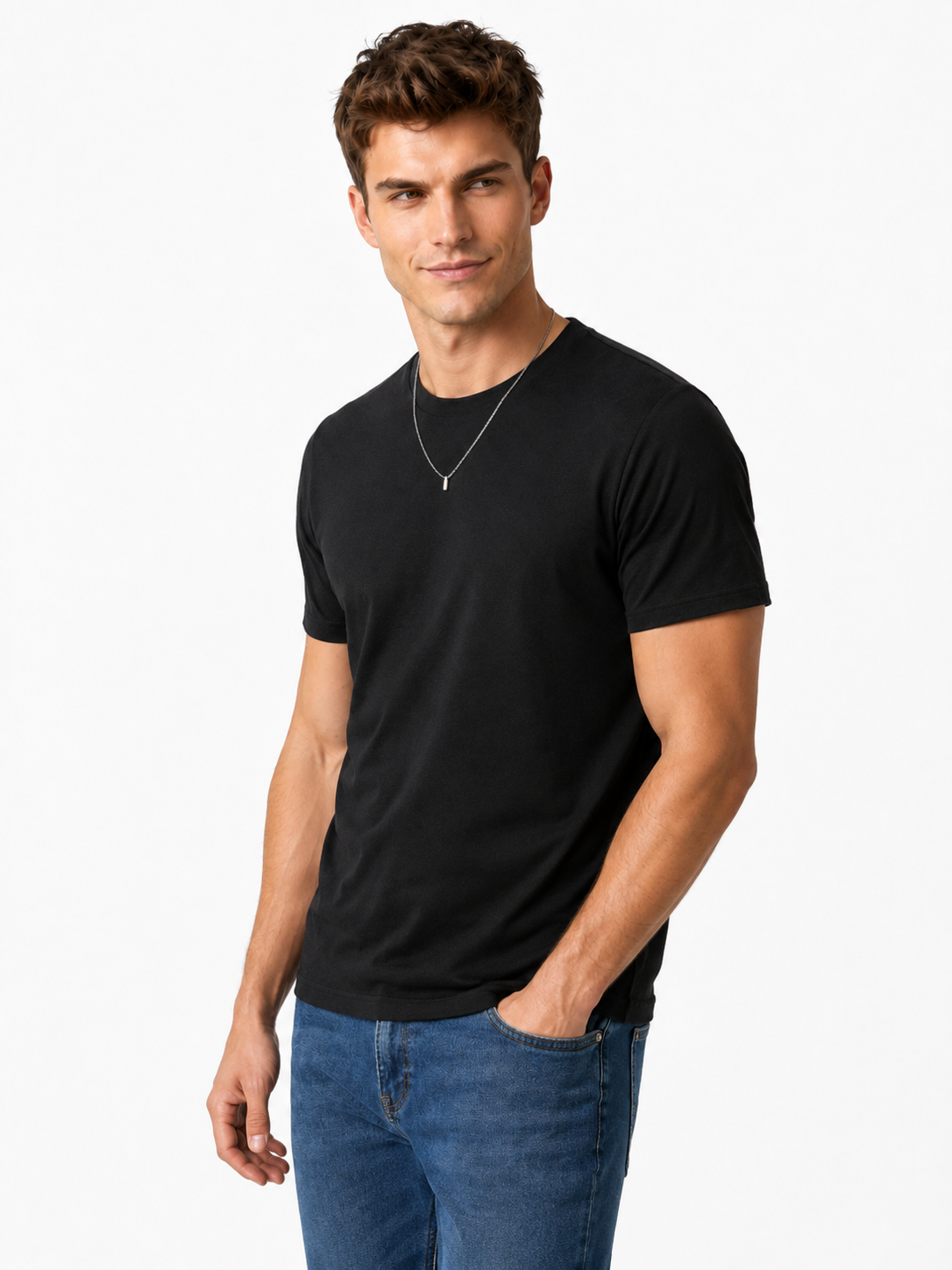T-shirt homme noir à col rond texturé