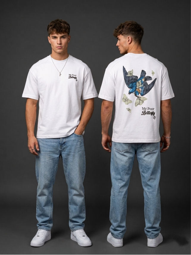 T-shirt Bird & Butterflies BLANC