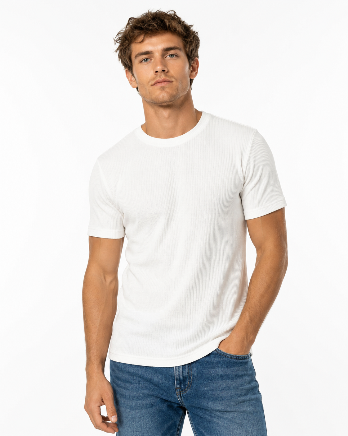 T-shirt homme blanc texturé à col rond