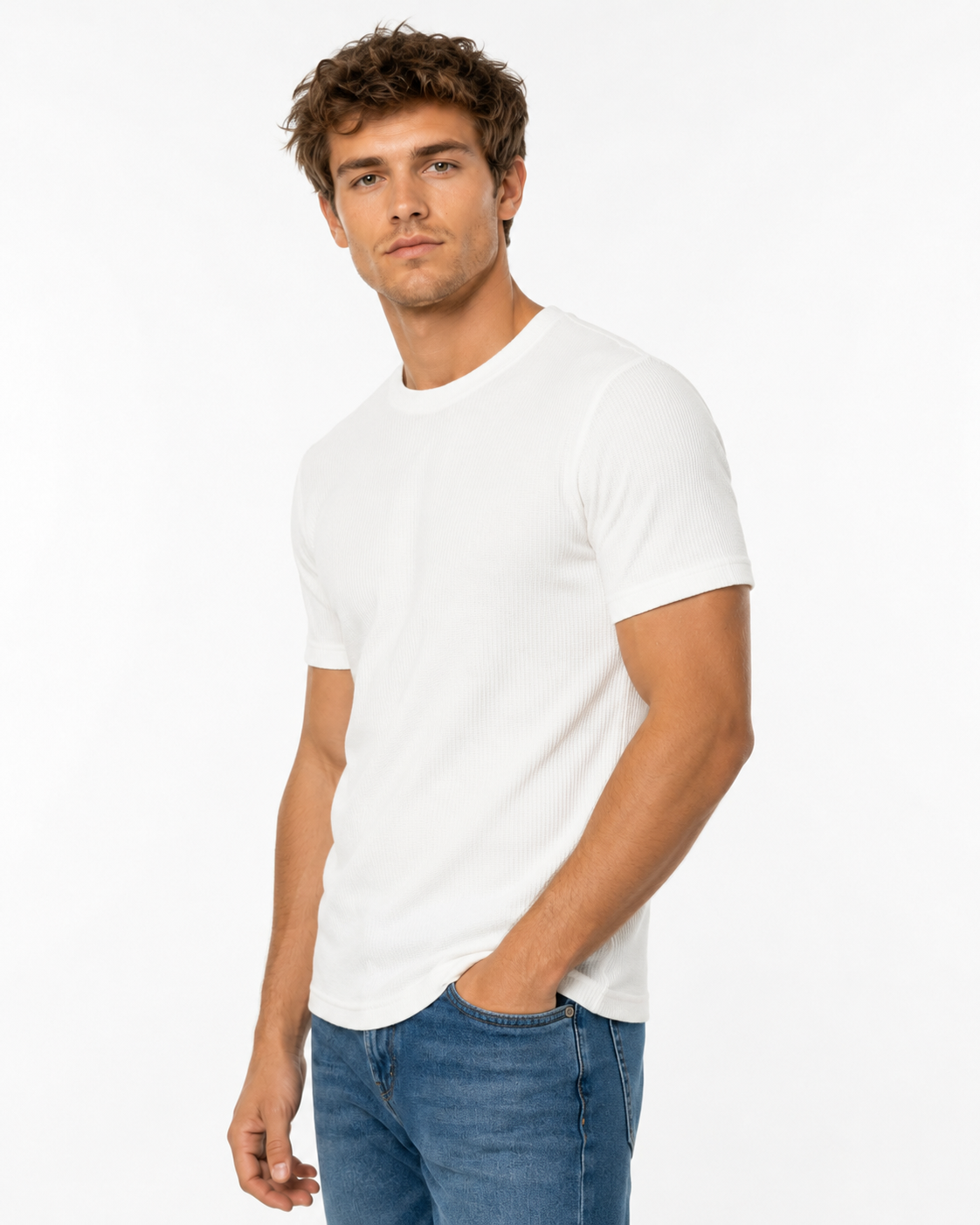 T-shirt homme blanc texturé à col rond