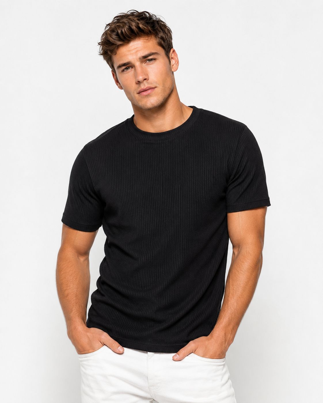 T-shirt homme noir texturé à col rond