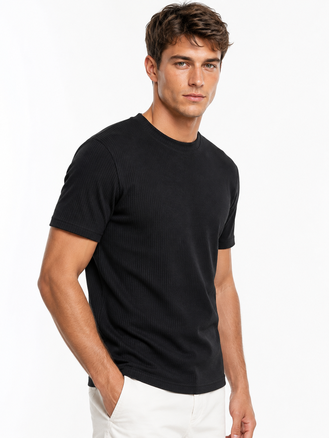 T-shirt homme noir texturé à col rond