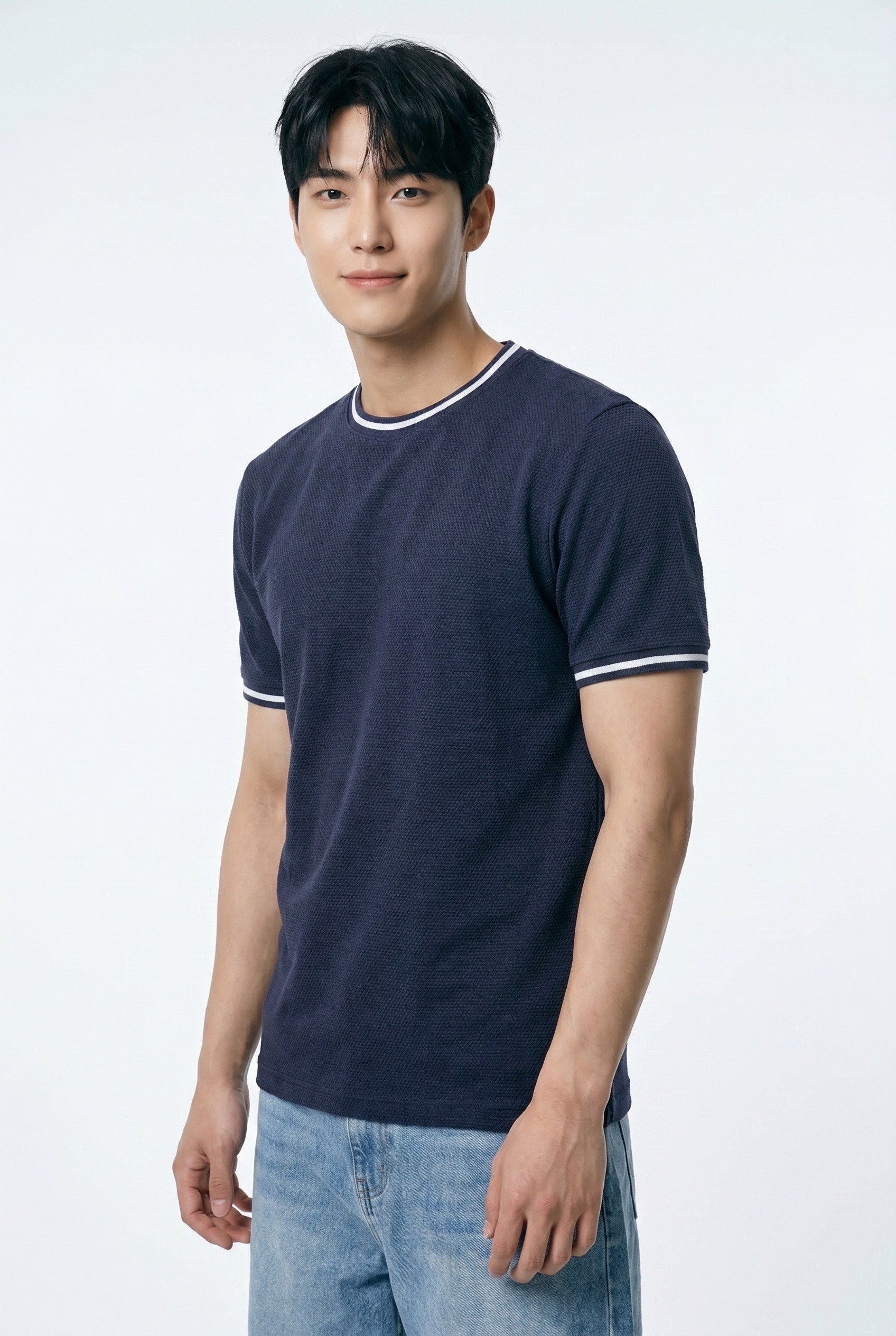T-shirt homme marine texturé