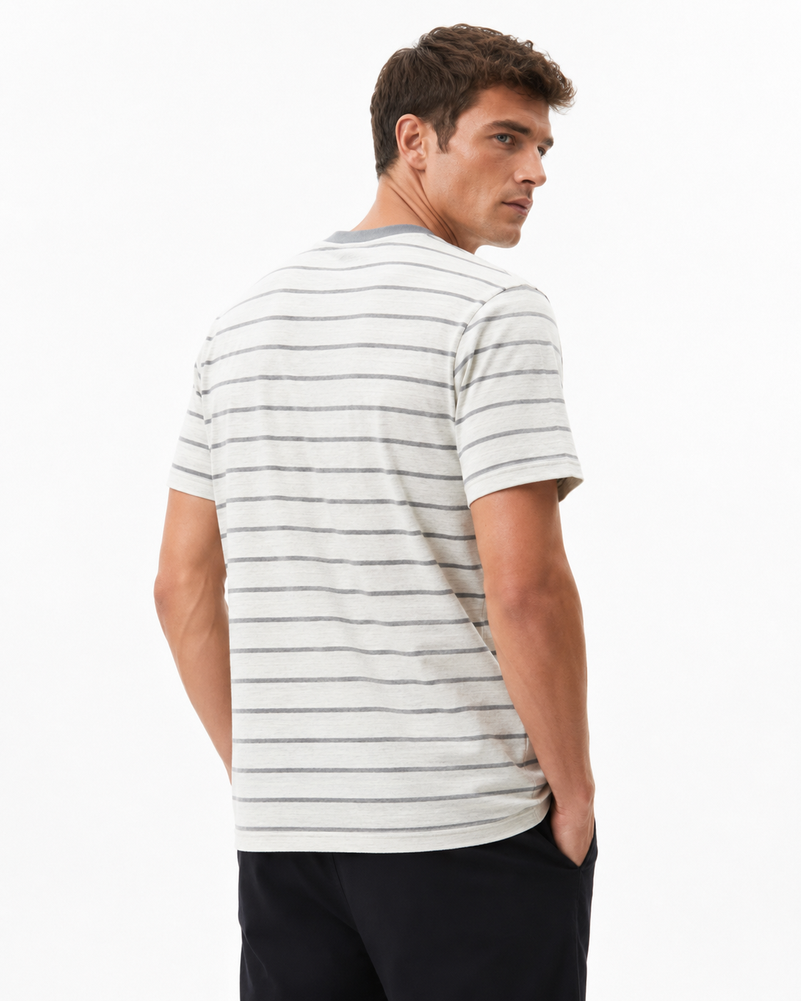 T-shirt homme rayé gris à col contrasté