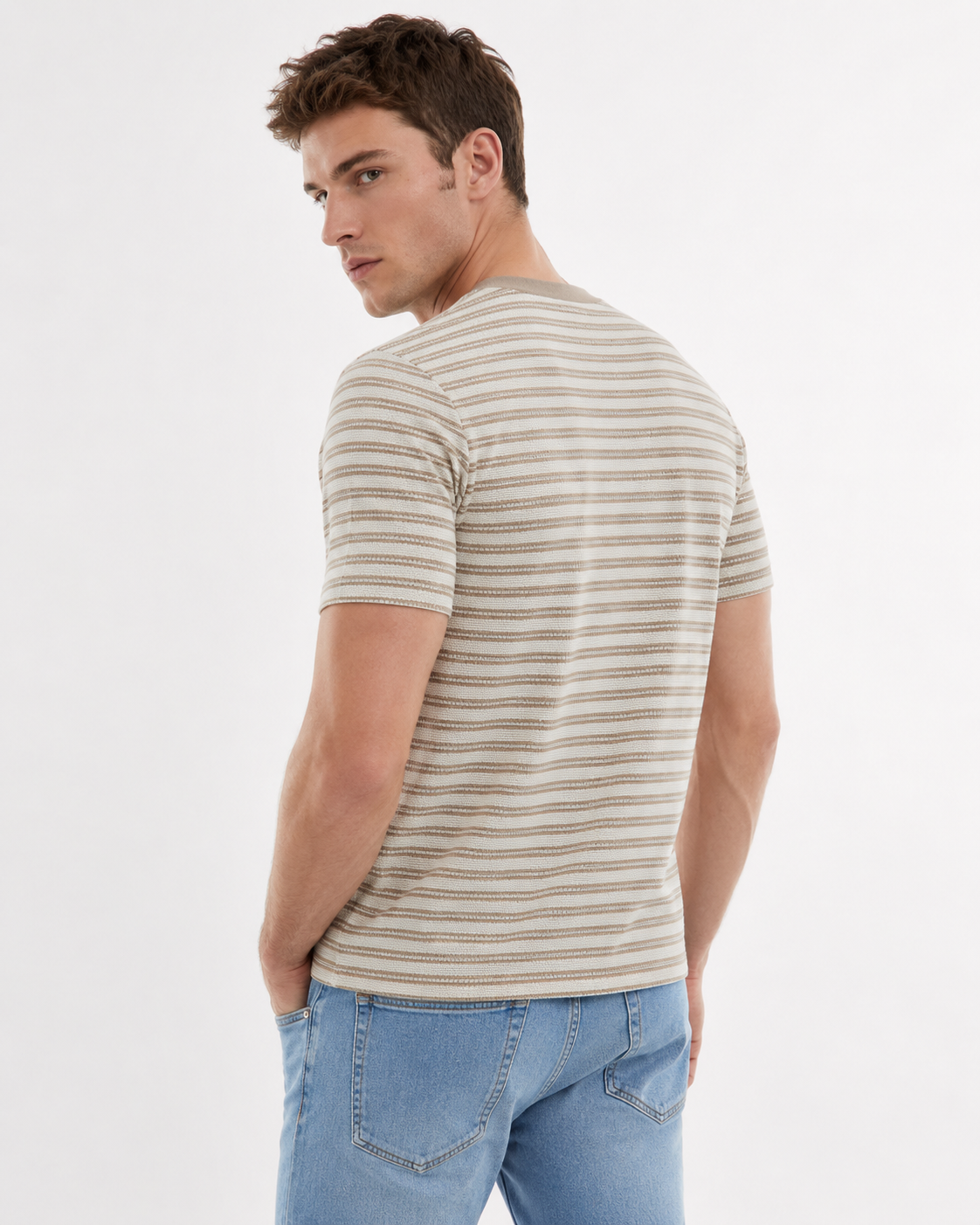 T-shirt homme rayé beige texturé