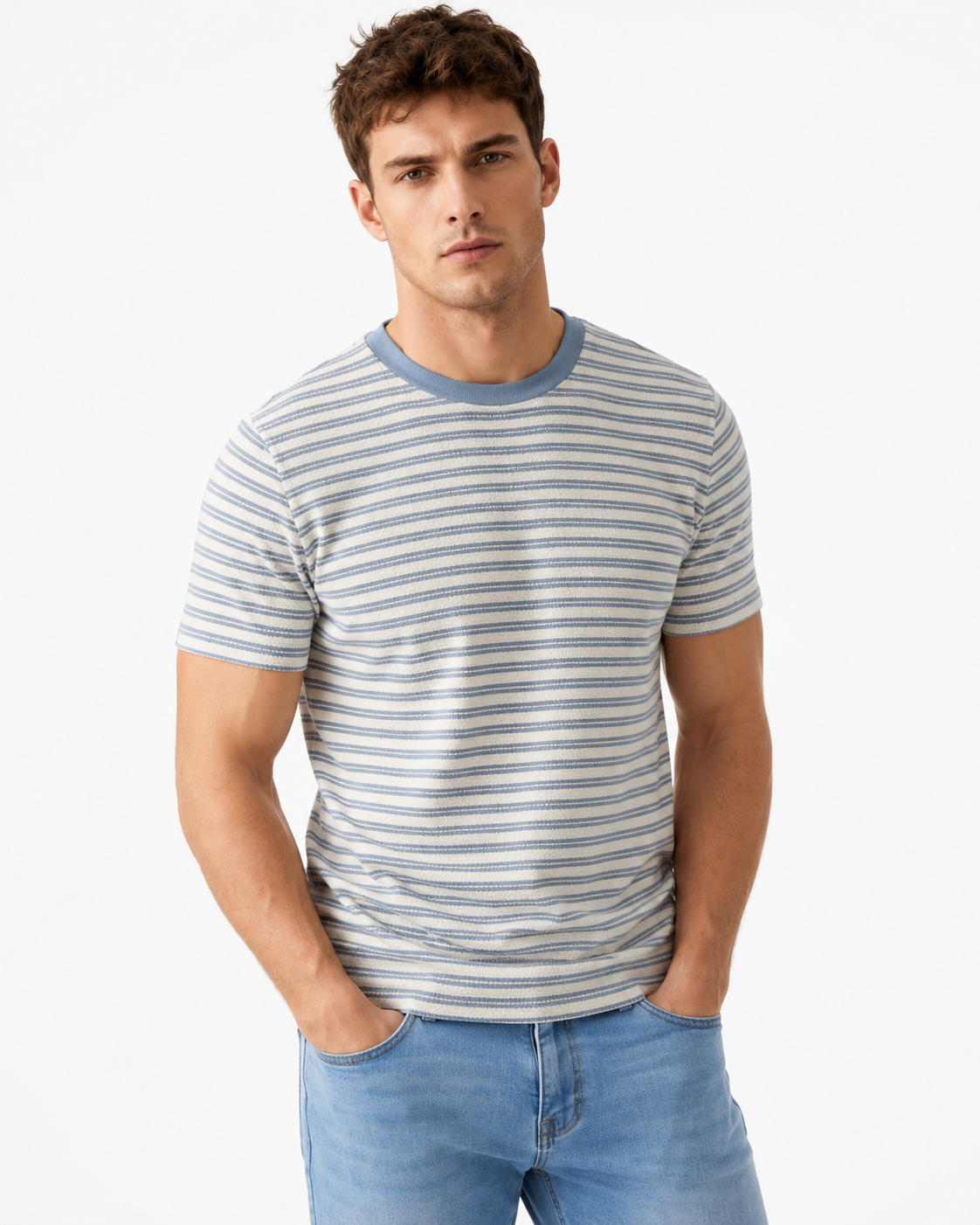 T-shirt homme rayé bleu texturé
