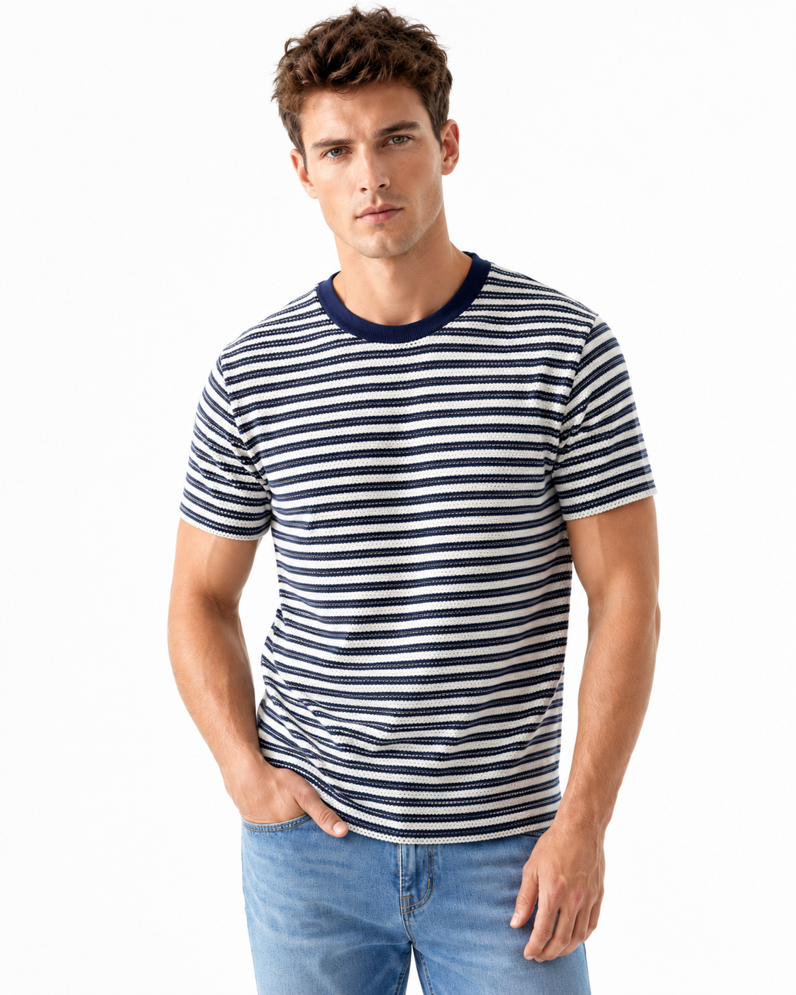 T-shirt homme rayé marine texturé