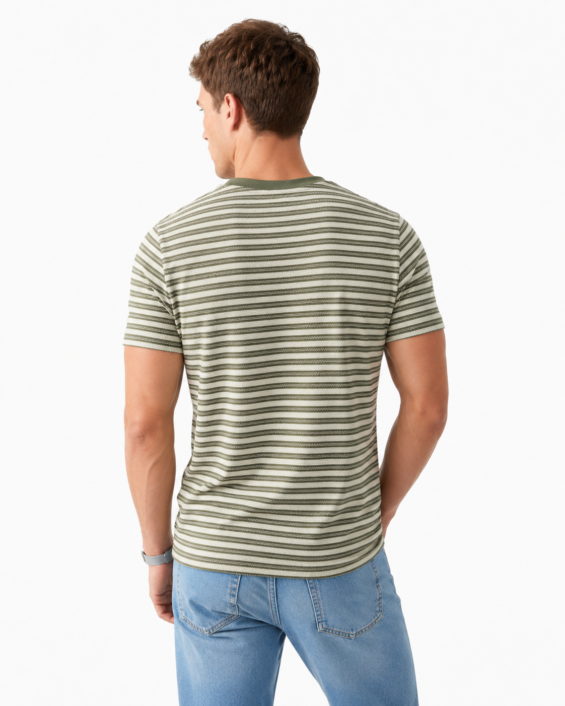 T-shirt homme rayé vert texturé