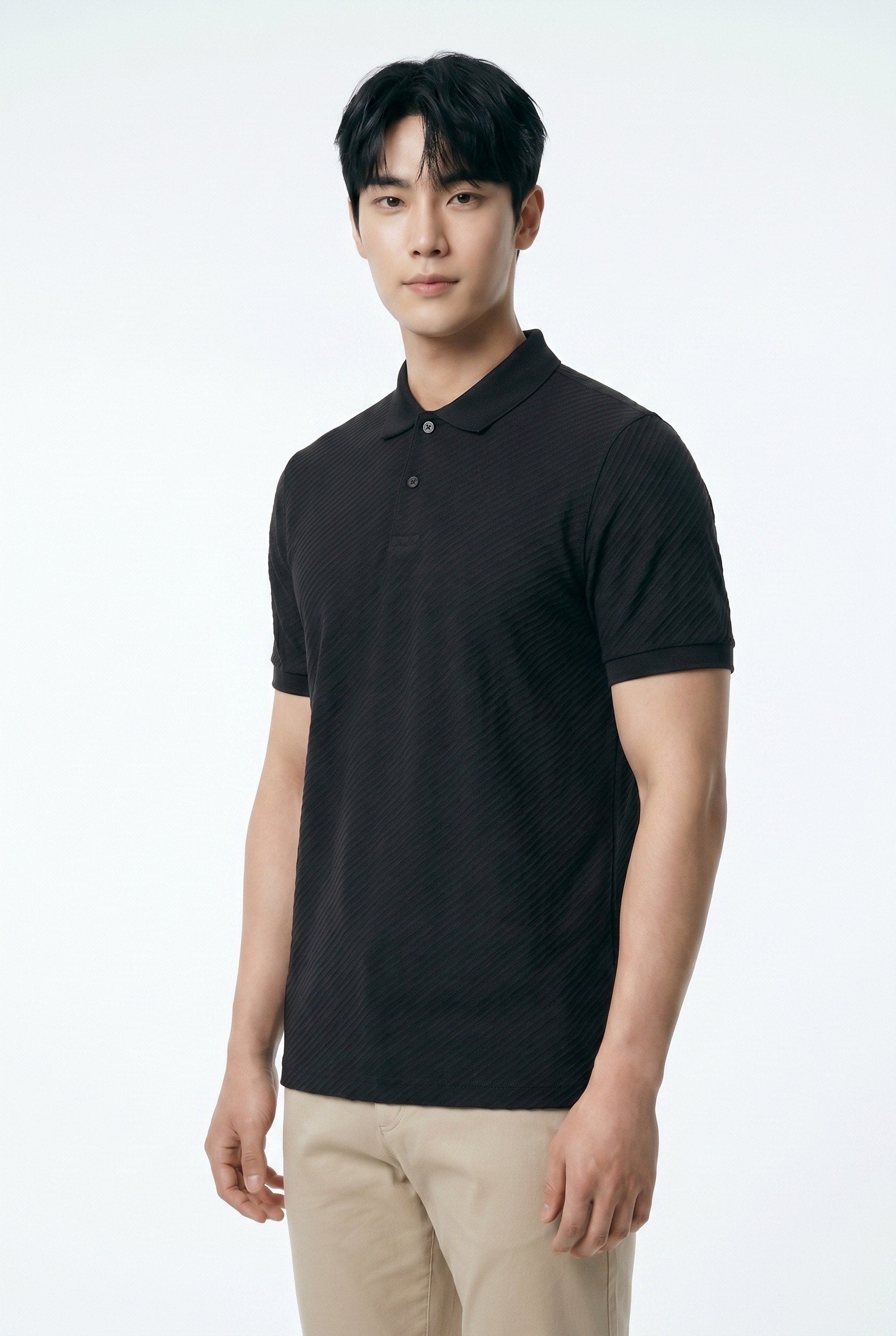 Polo homme noir texturé