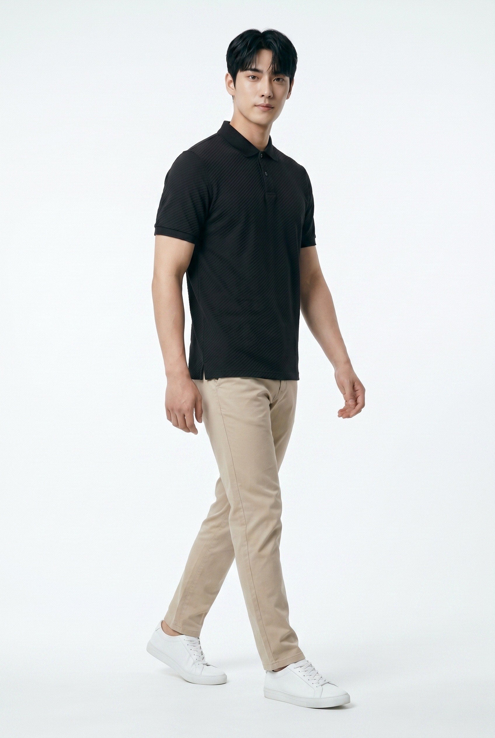 Polo homme noir texturé