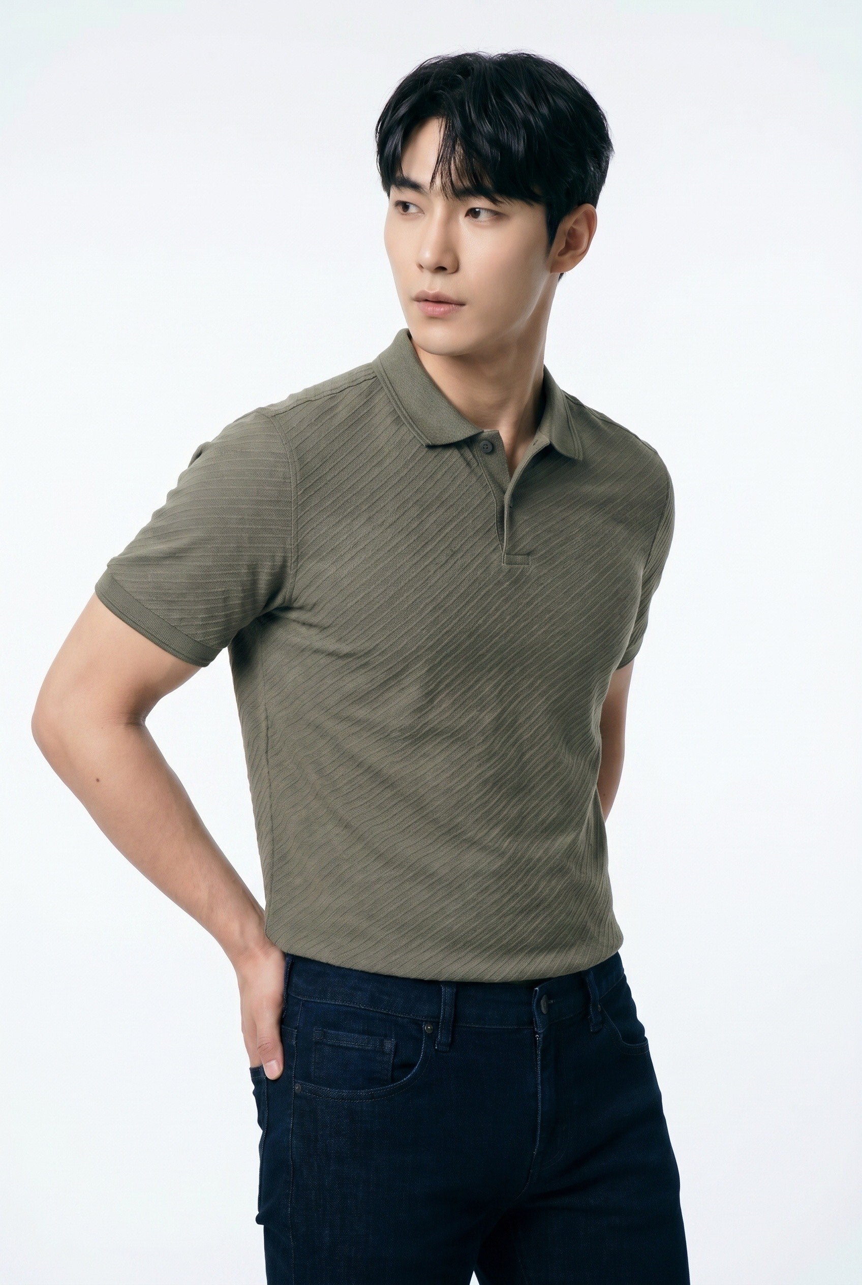 Polo homme vert texturé