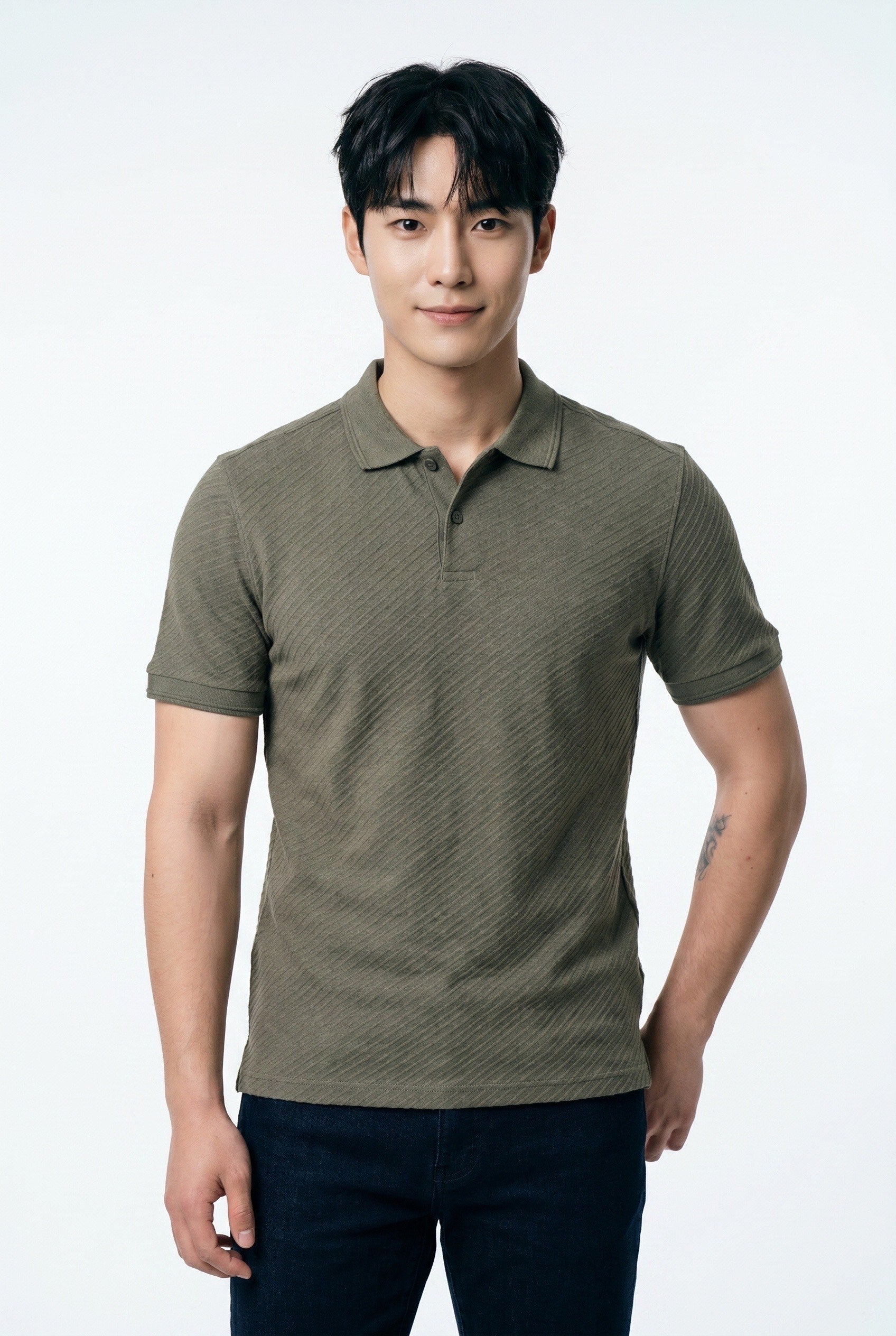 Polo homme vert texturé