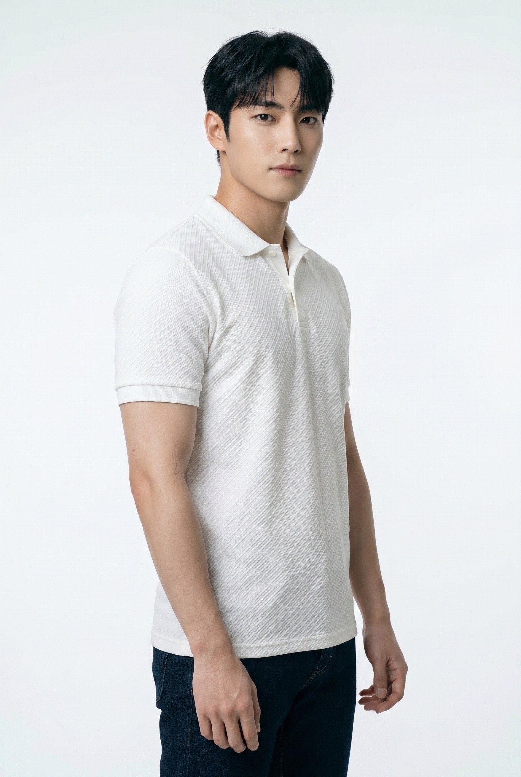 Polo homme blanc texturé