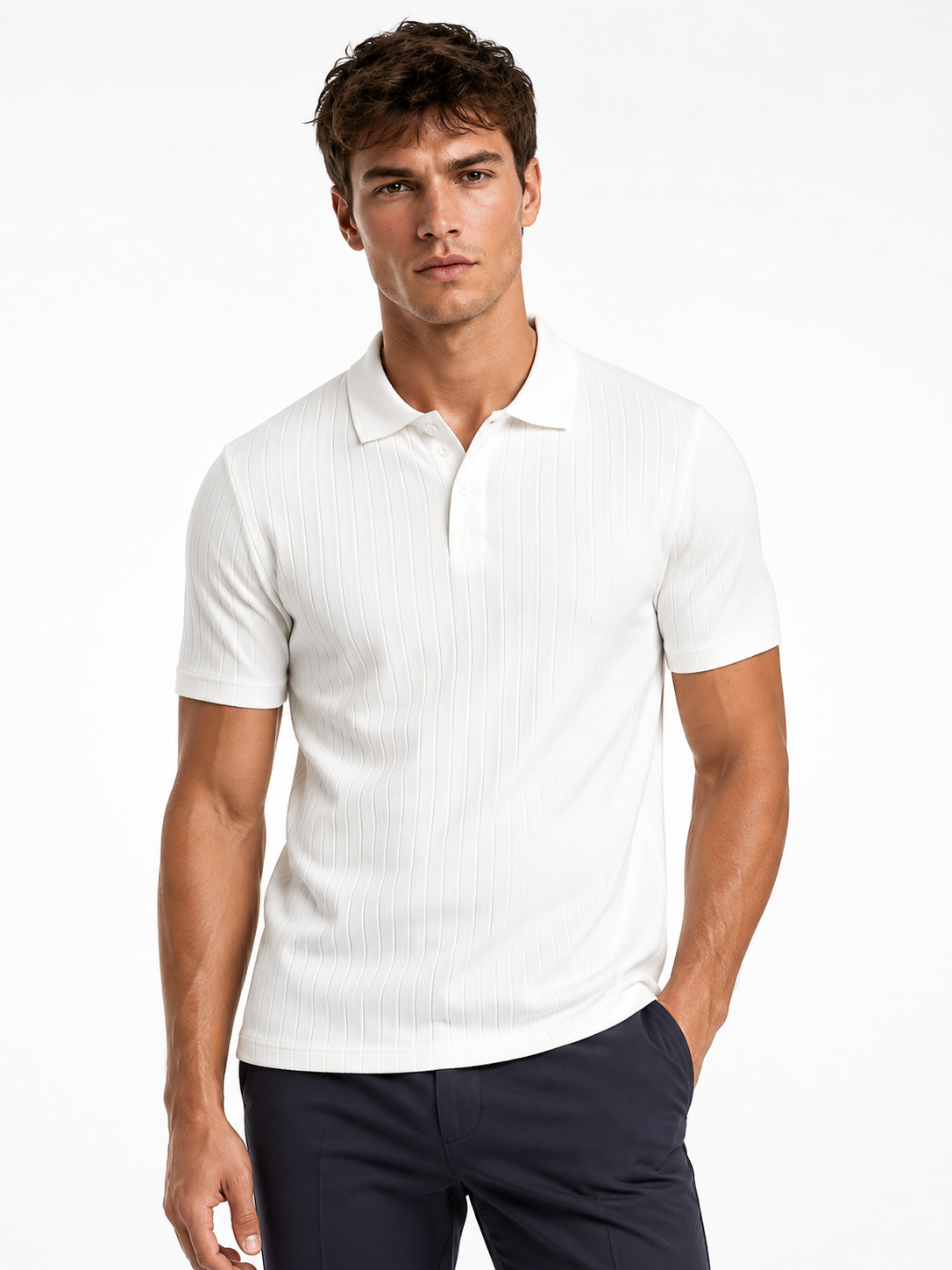 Polo homme blanc texturé à col classique