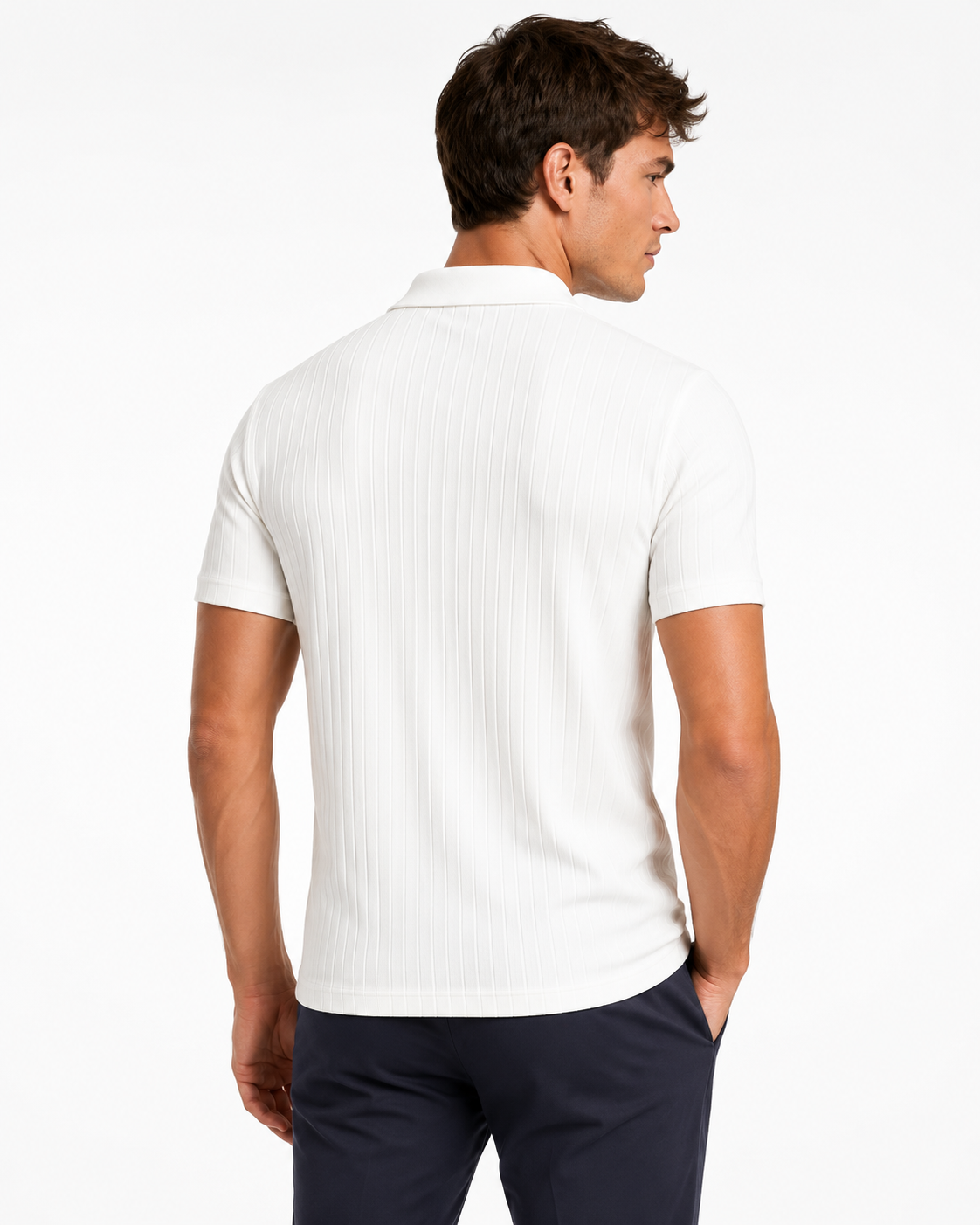 Polo homme blanc texturé à col classique
