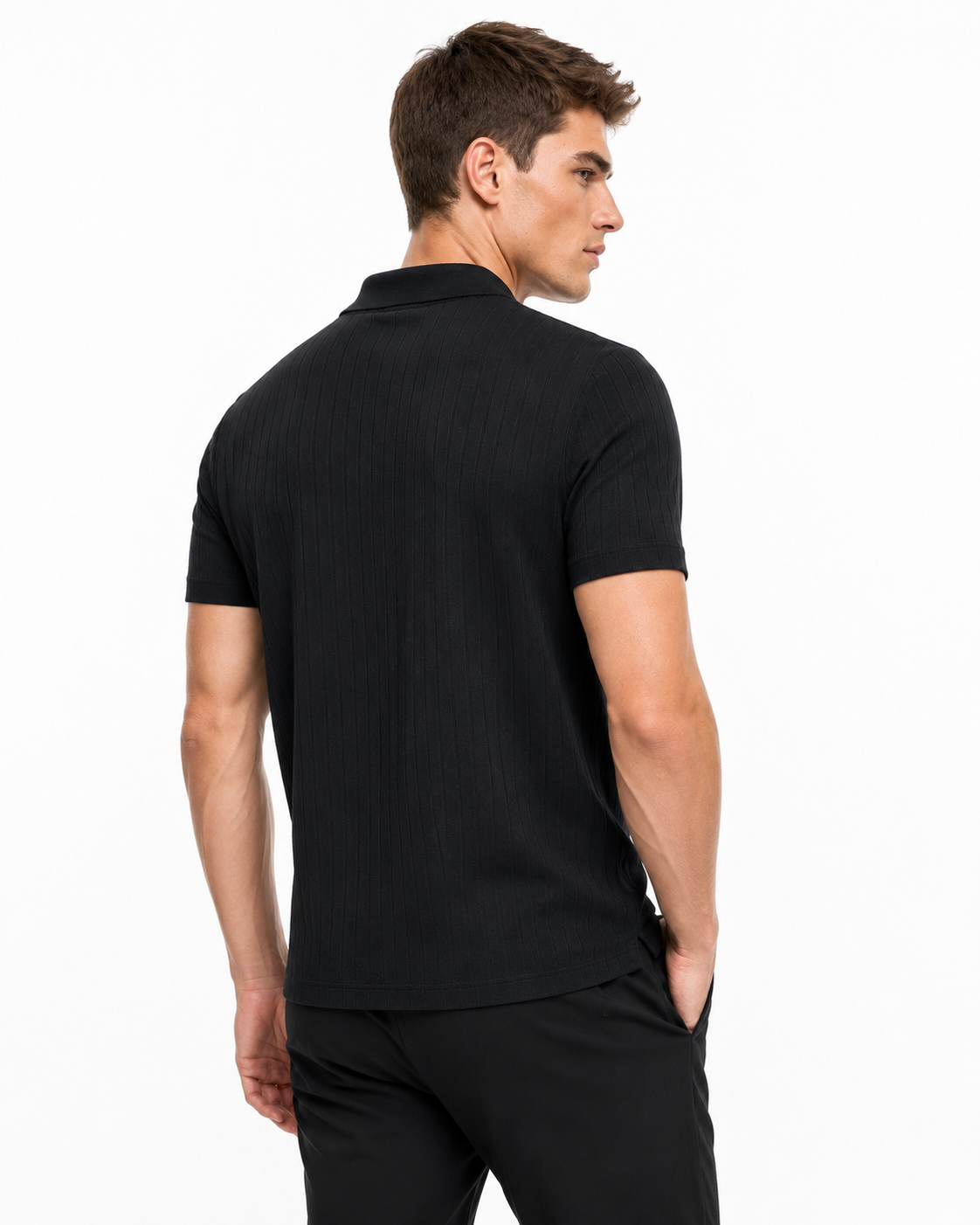 Polo homme noir texturé à col classique