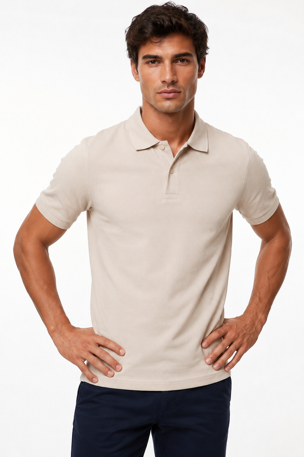 Polo homme beige en maille piquée