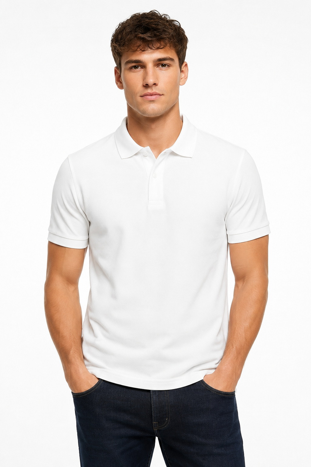 Polo homme blanc en maille piquée