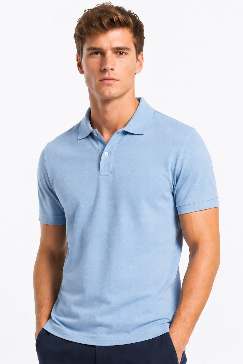 Polo homme bleu en maille piquée