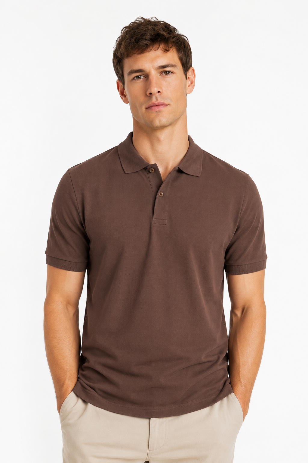 Polo homme marron en maille piquée