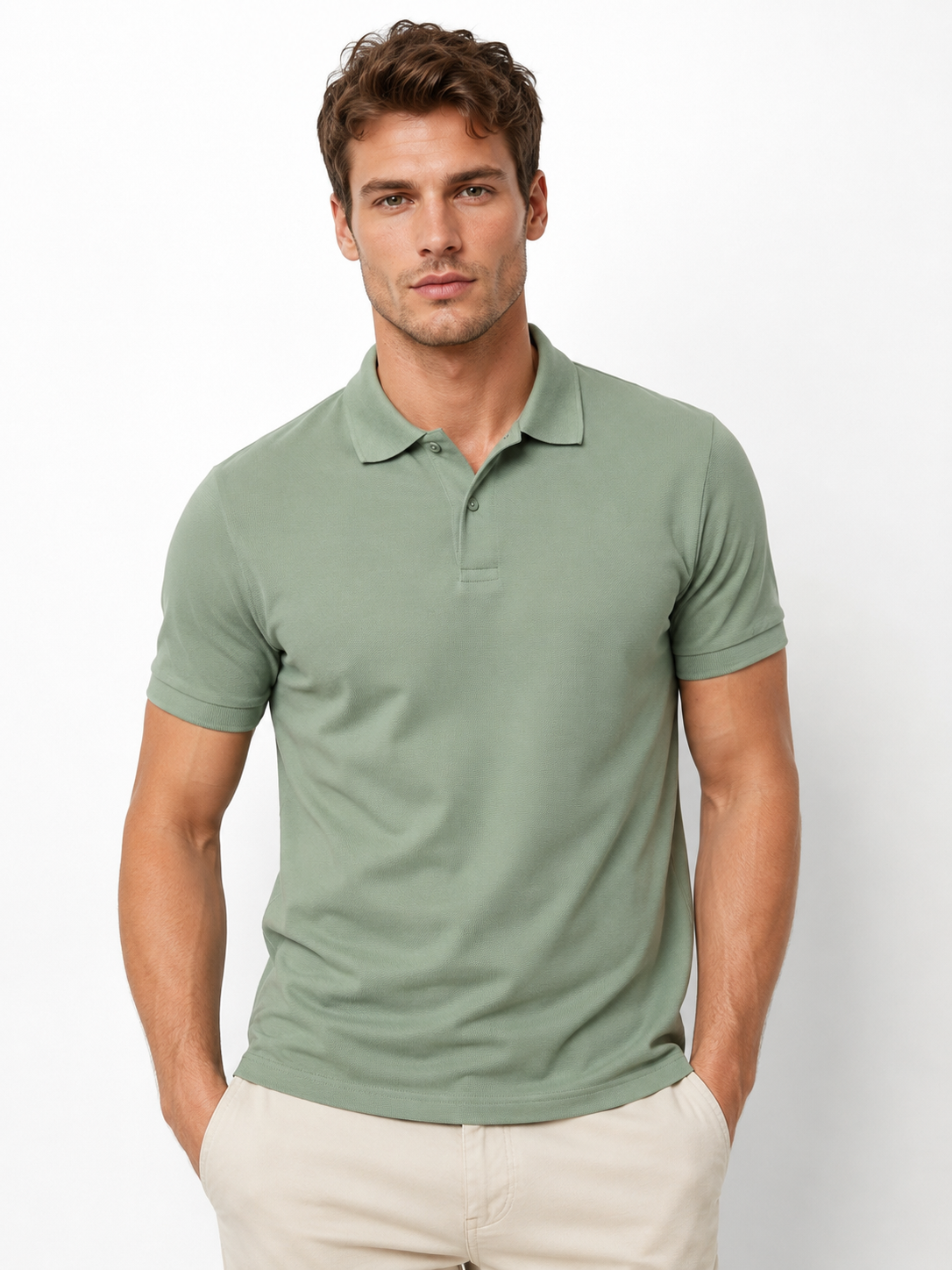 Polo homme vert en maille piquée