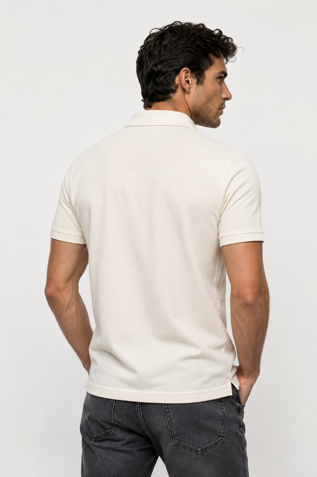 Polo homme blanc zippé texturé