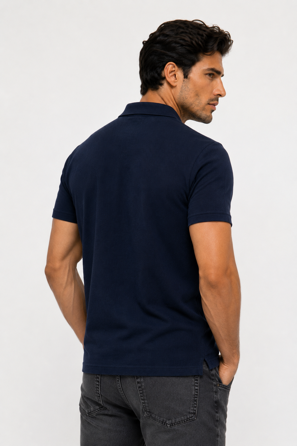 Polo homme marine zippé texturé