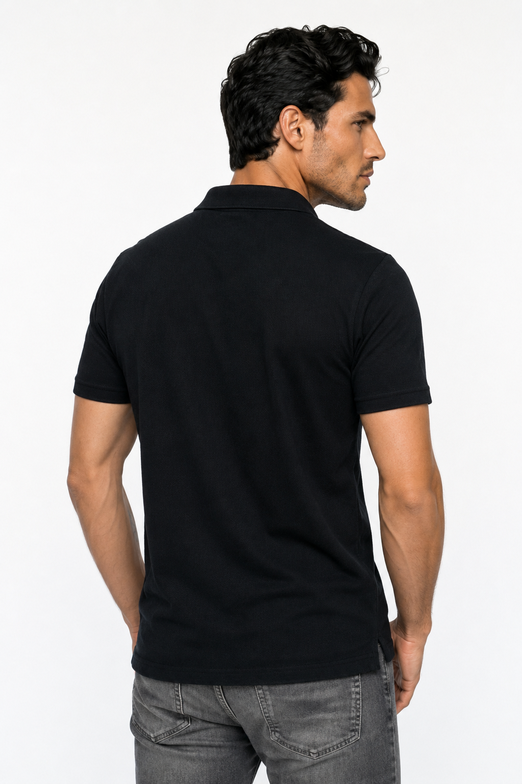 Polo homme noir zippé texturé