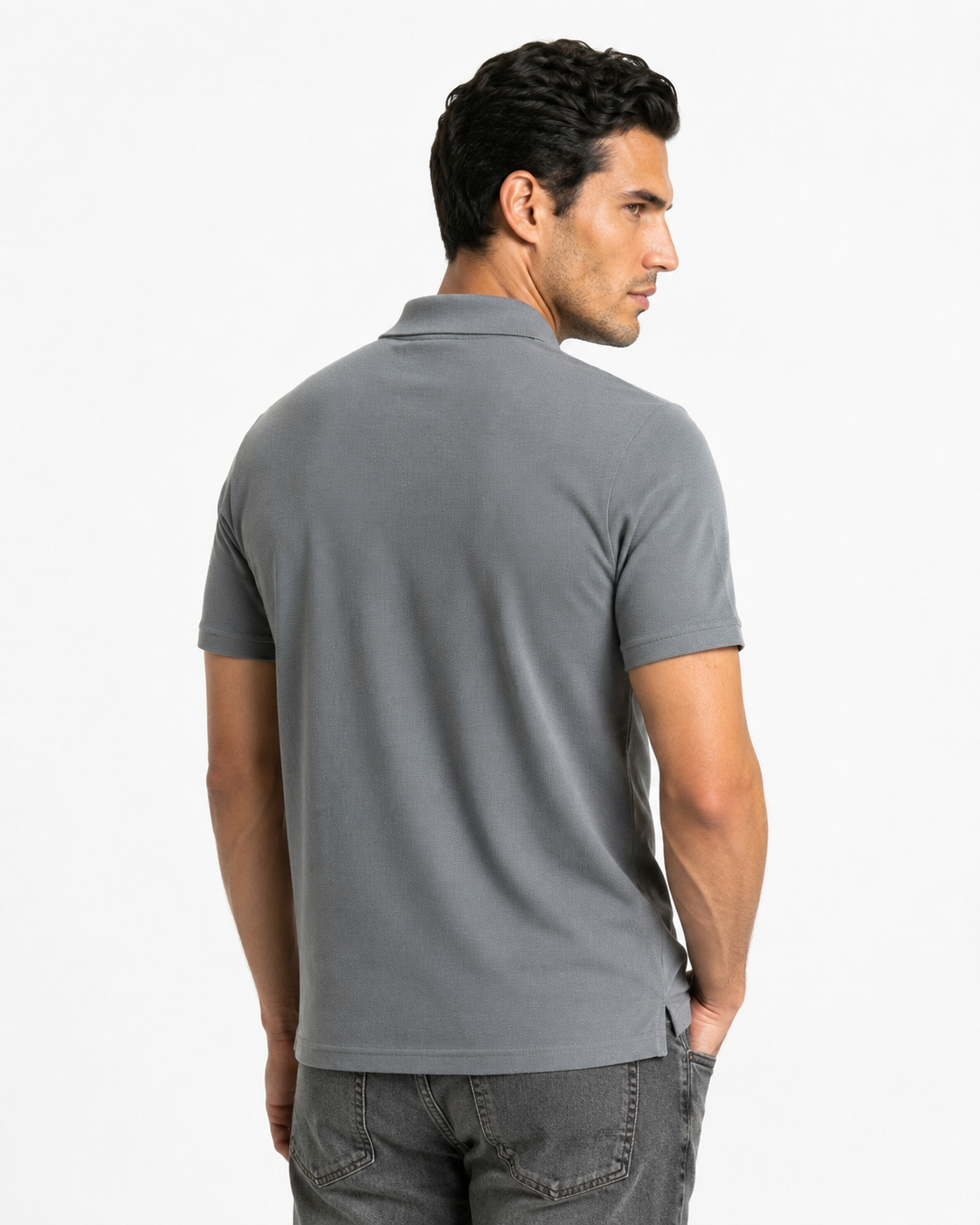 Polo homme petrol zippé texturé
