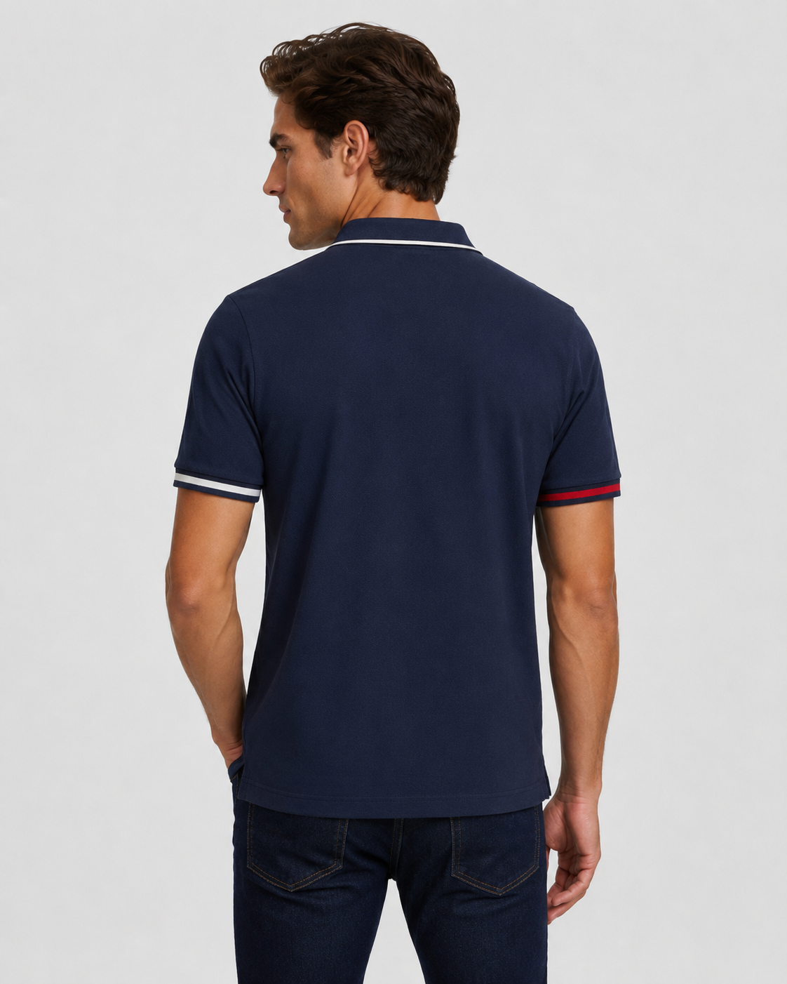 Polo homme marine en maille piquée avec finitions contrastées