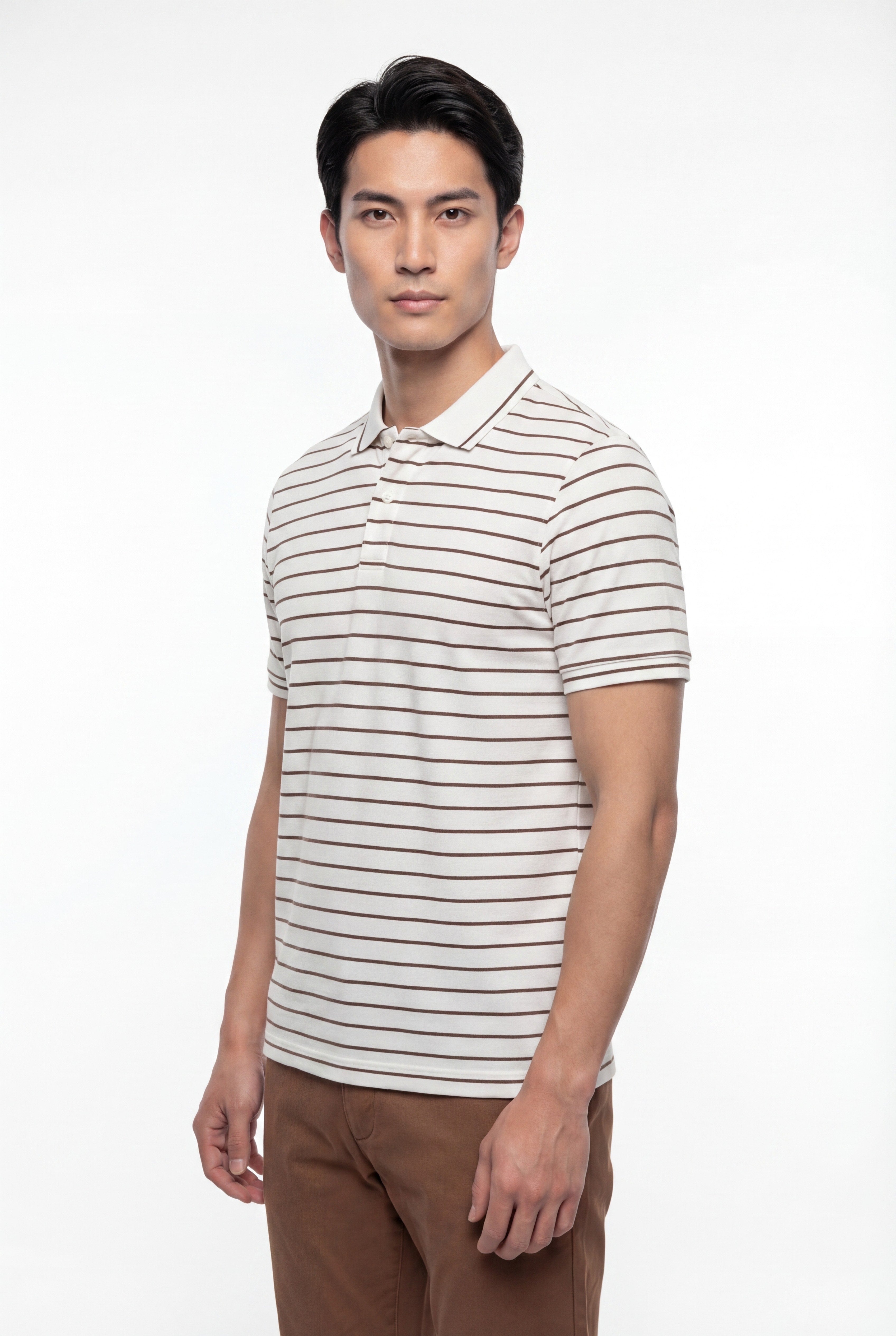Polo homme vert à rayures fines