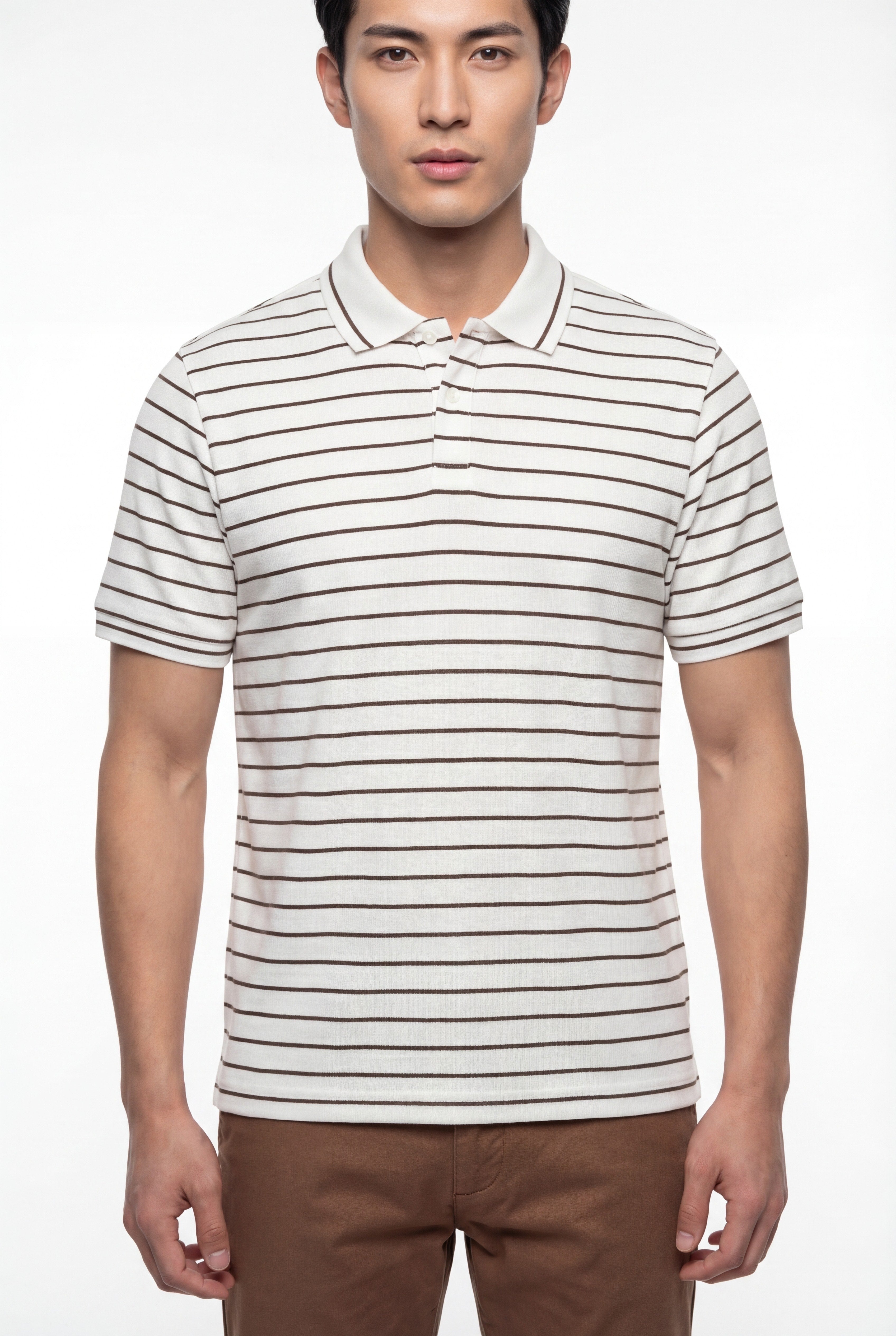 Polo homme vert à rayures fines
