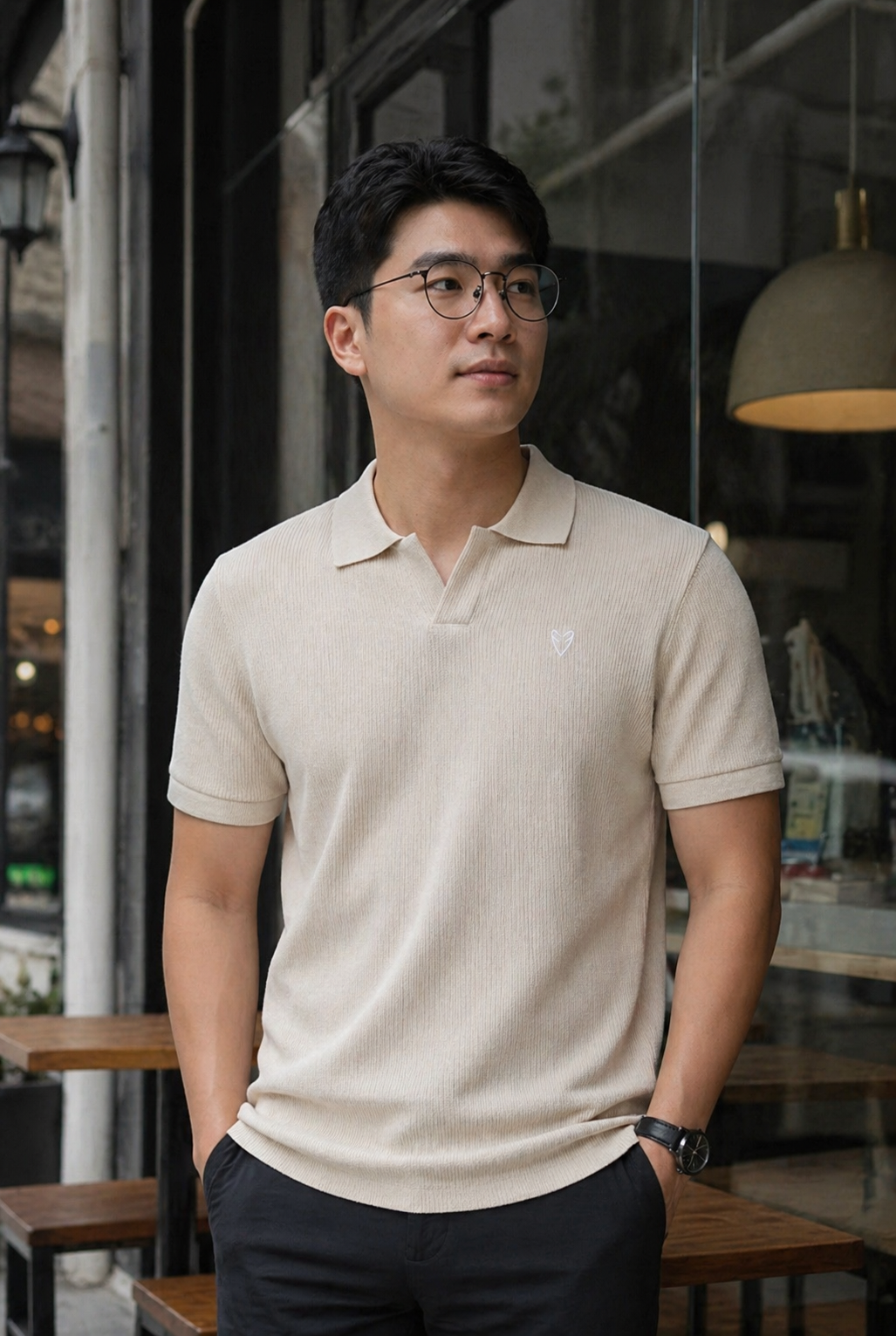 Polo homme beige texturé