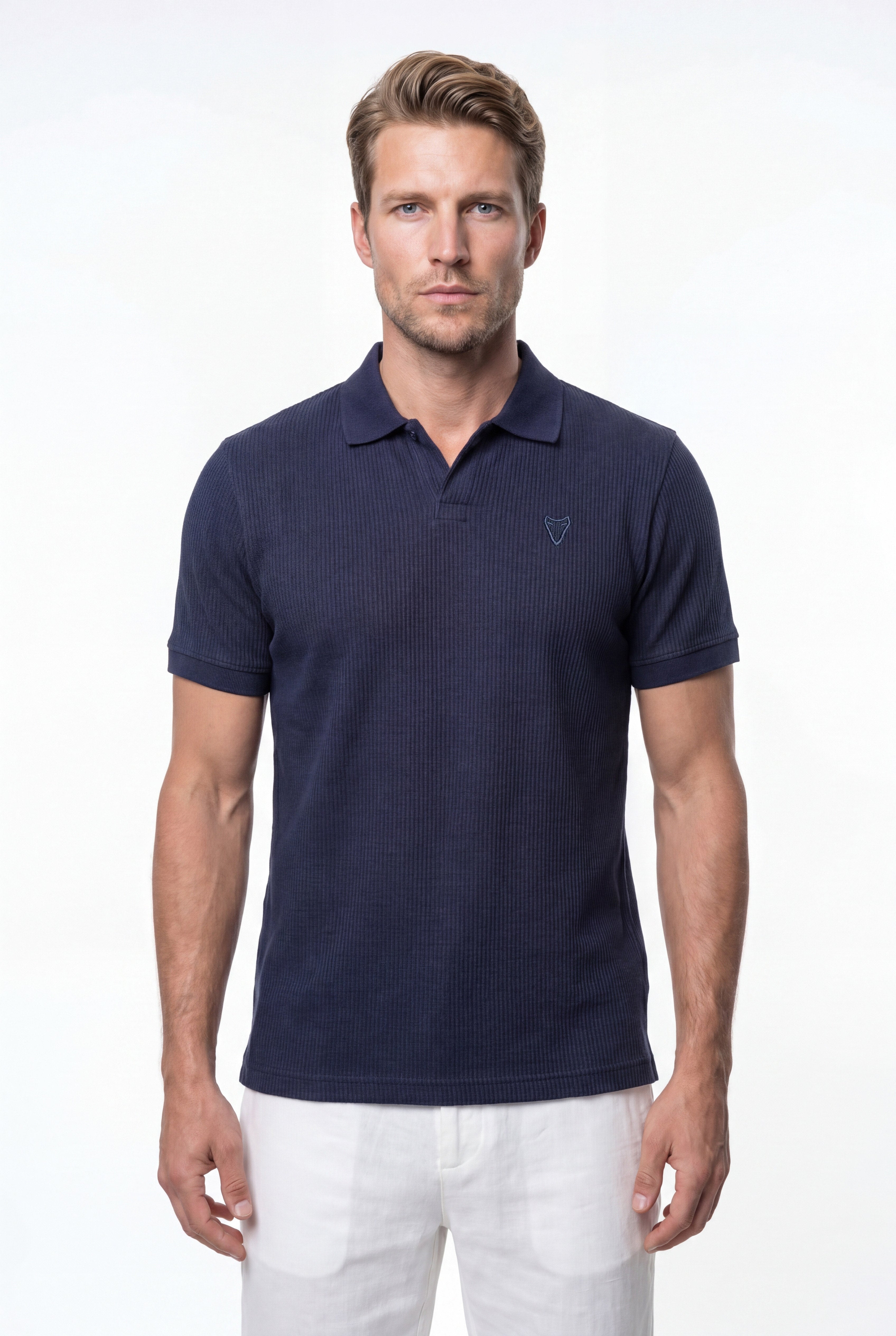 Polo homme marine texturé