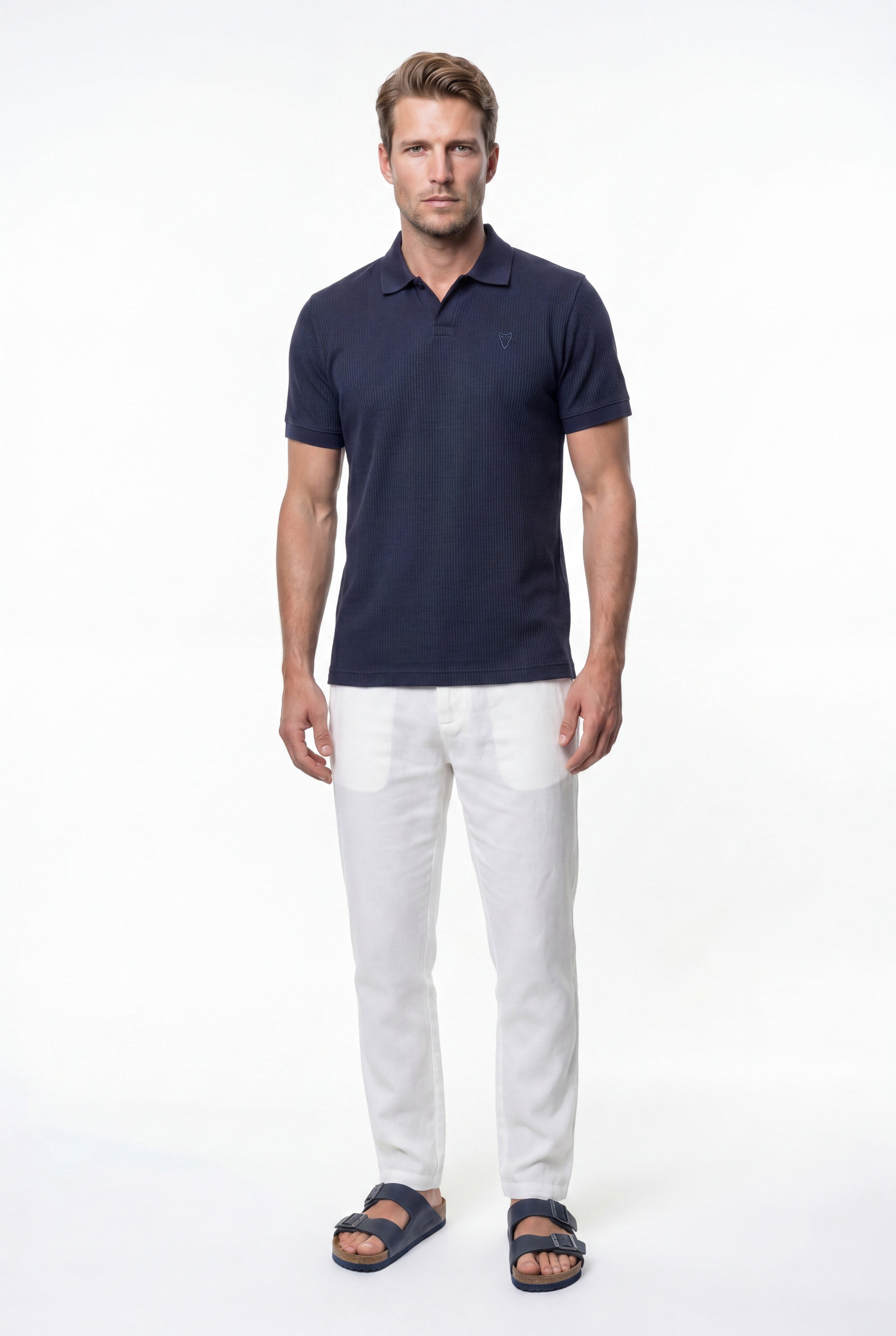 Polo homme marine texturé