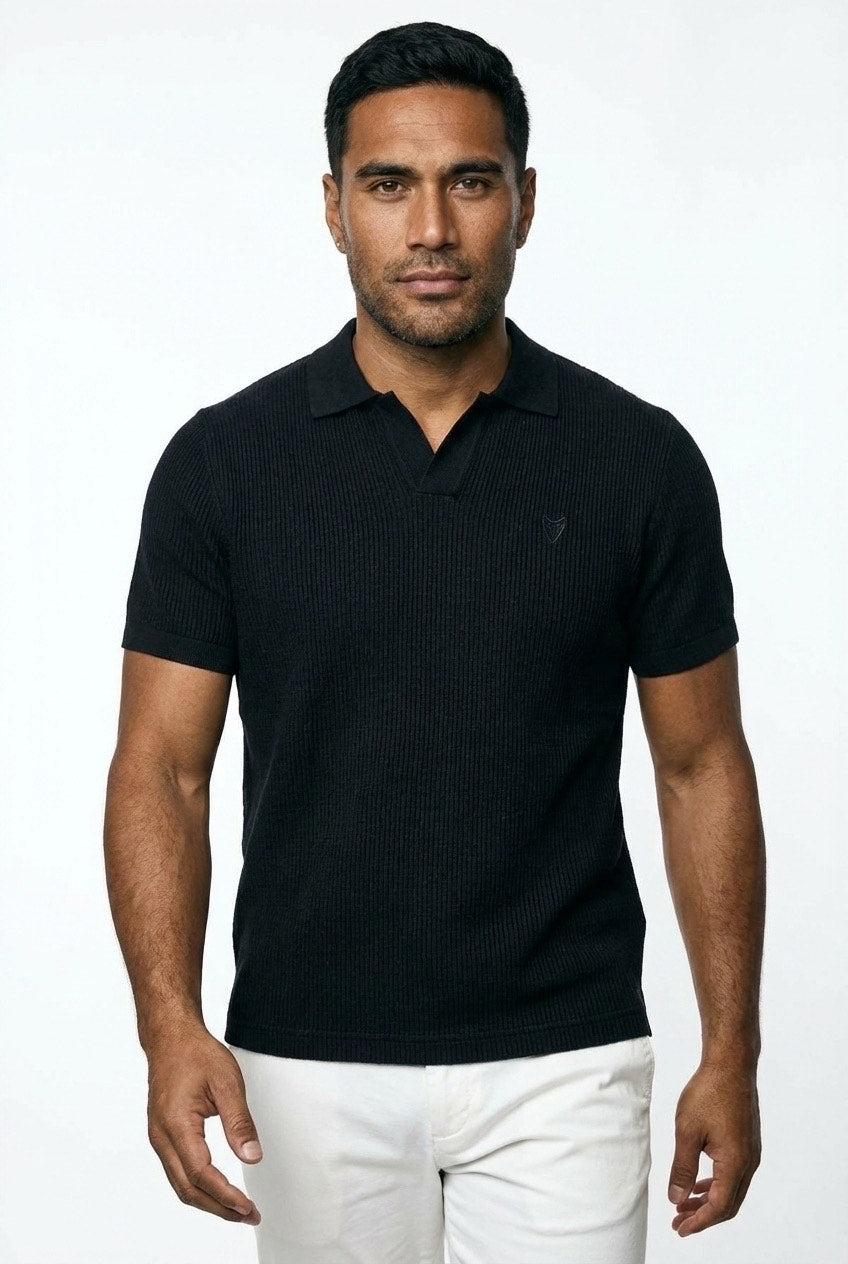 Polo homme noir texturé