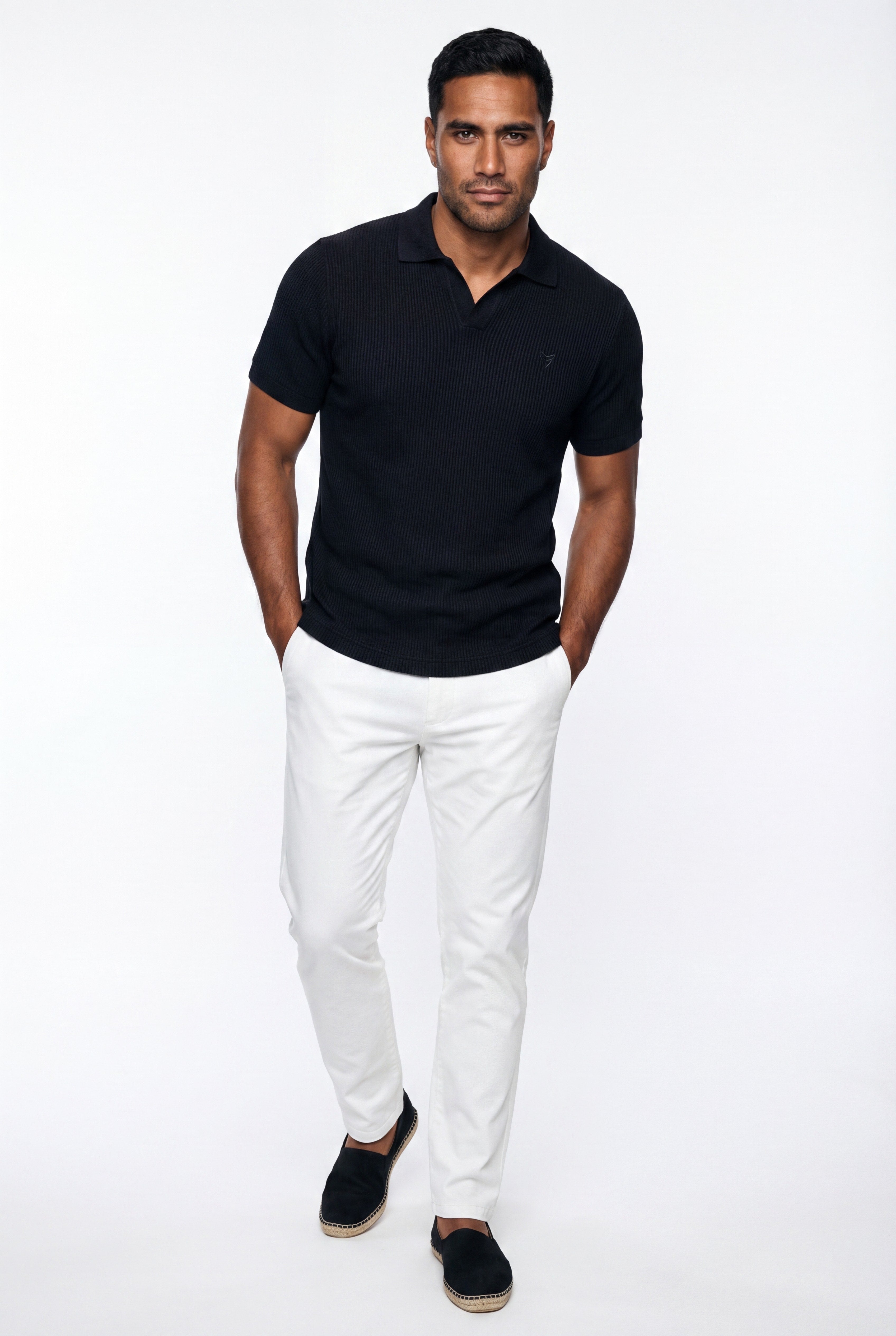 Polo homme noir texturé
